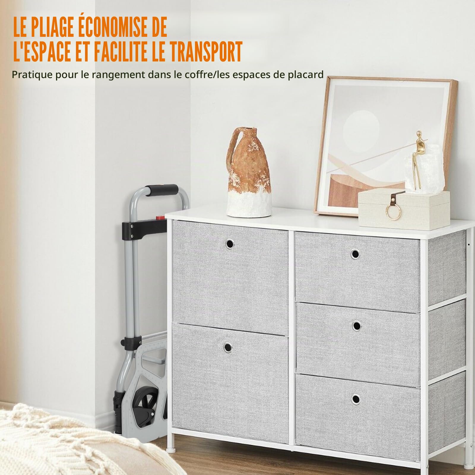 Garvee Chariot Roulant Pliable Multifonction – Capacité 100 kg, Plateau en Acier Robuste, Compact et Facile à Ranger – Idéal pour Bureau, déménagement, entrepôt, Voyage – Plateau en Acier