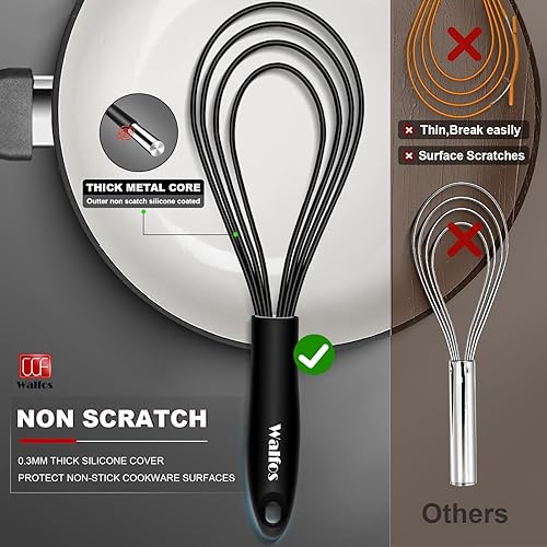 Miniatura 5 de Walfos - Juego de batidor de silicona, batidor plano de 11 pulgadas y batidor de globo de 10 pulgadas para mezclar, batir y cocinar en la cocina,
