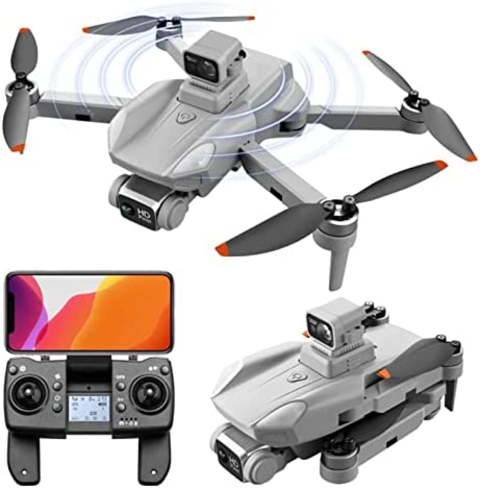 Droni con fotocamera per adulti Drone 4K per evitare ostacoli 60 minuti di volo 1 km Portata del telecomando Drone GPS Ritorno automatico a casa Quadricottero RC senza spazzole,Bianca