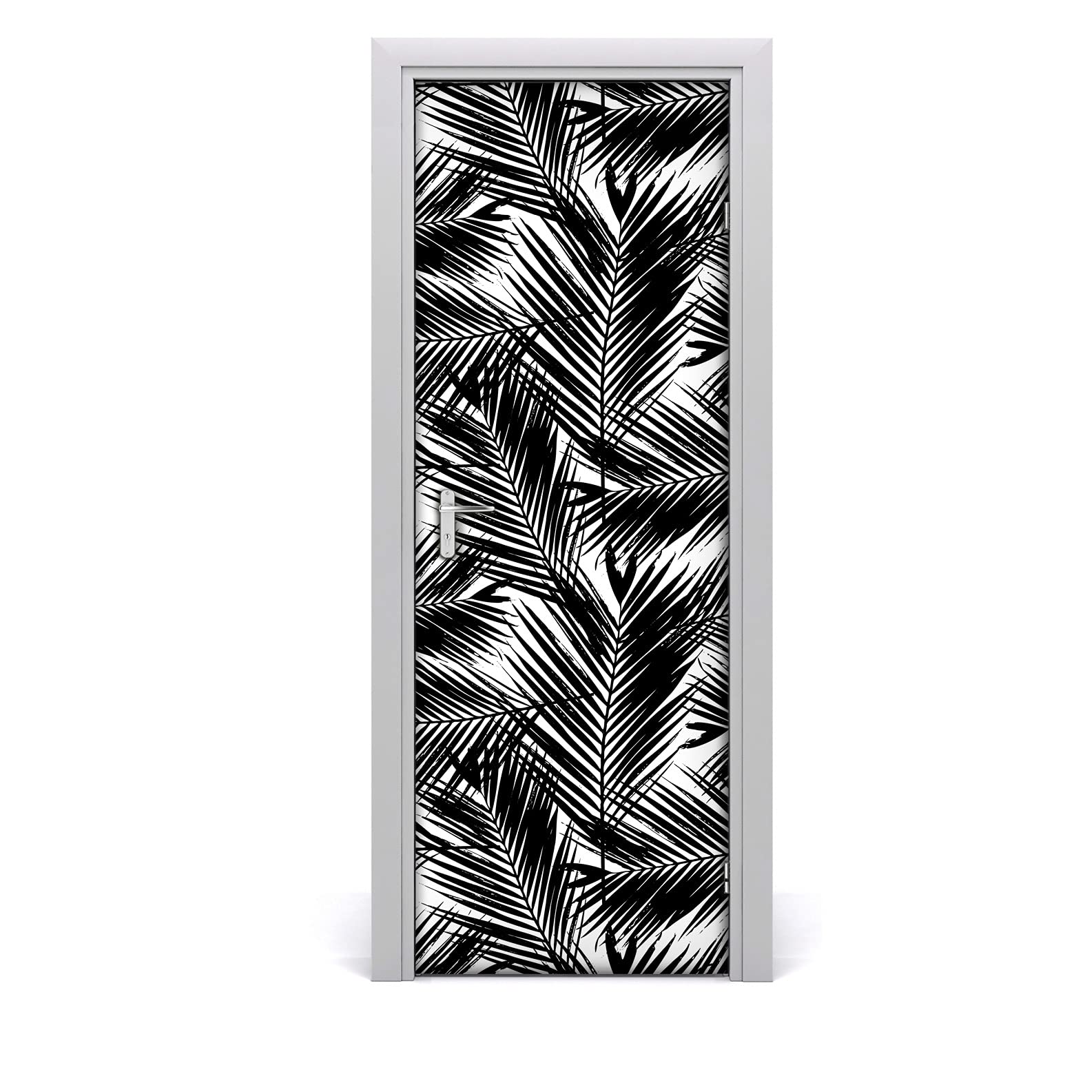 Papier peint sur la porte pour relooker facilement une porte abîmée motif palmier