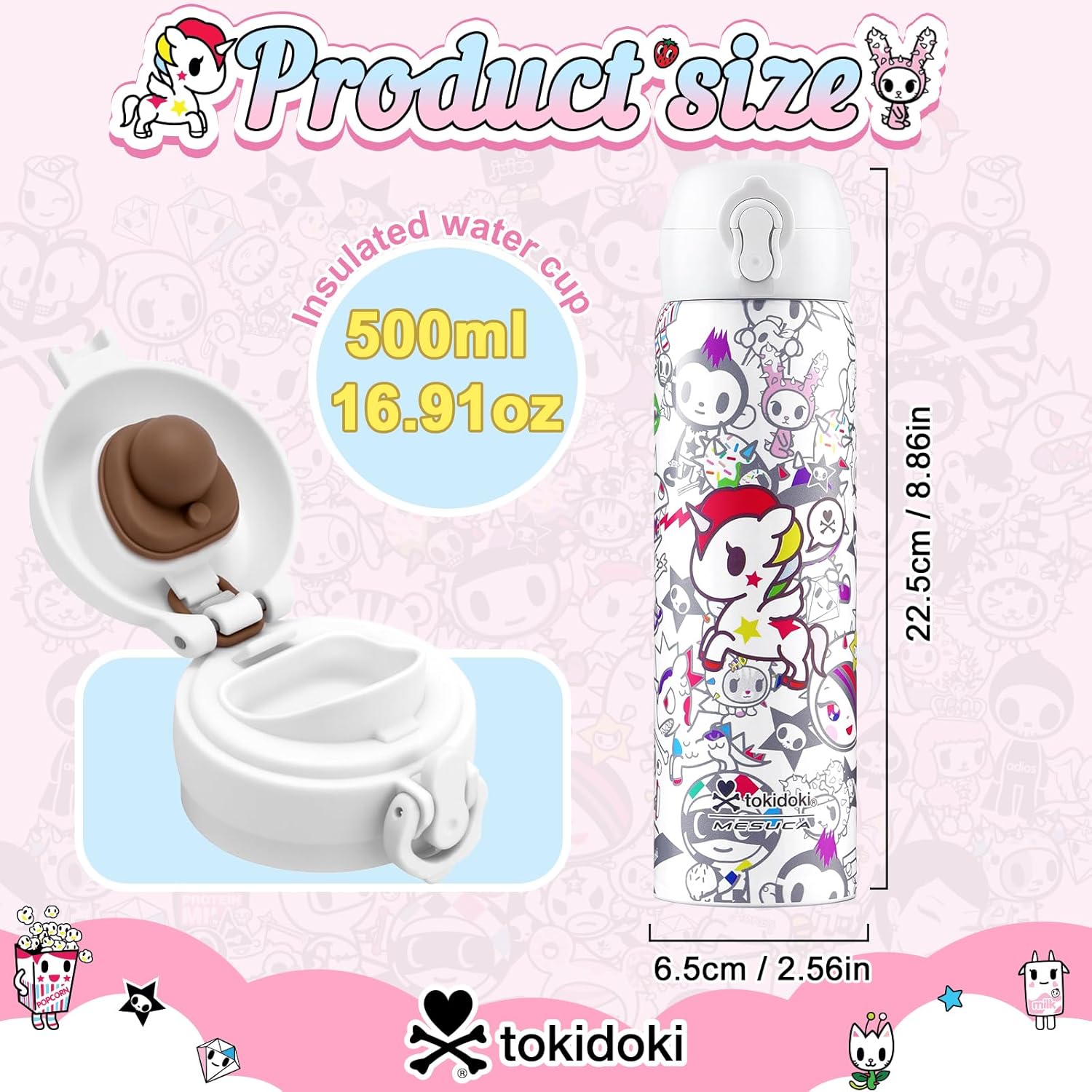 Tokidoki Unicorno Bottle 17oz Insulated Stainless Steel Water Bottle Reusable Vacuum Insulated Water Bottle Tumbler with Leak Proof Flip Bottle for Travel Office Gym (unicorno) - Image 2