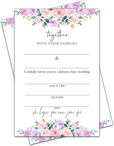 001TOGETHER - Tarjetas de invitación de boda con sobres, relleno floral rosa rubor en las tarjetas de invitación para despedida de soltera en