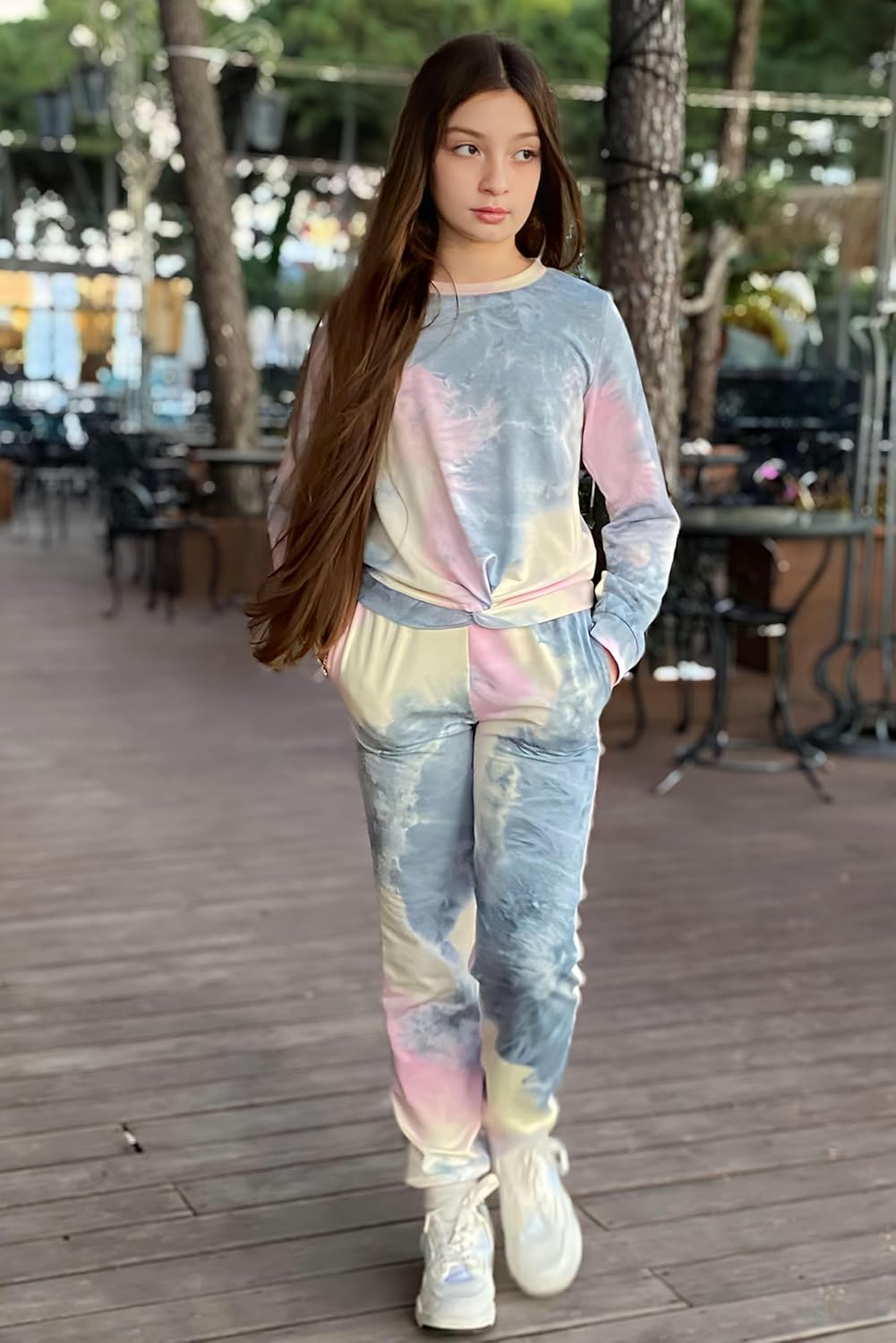 Arshiner Girls 2 Piece Outfits Fashion Twist Front Tracksuit Long Sleeve Pullover Sweatshirt Sweatpants Jogger set Sweatsuit - Image 7
