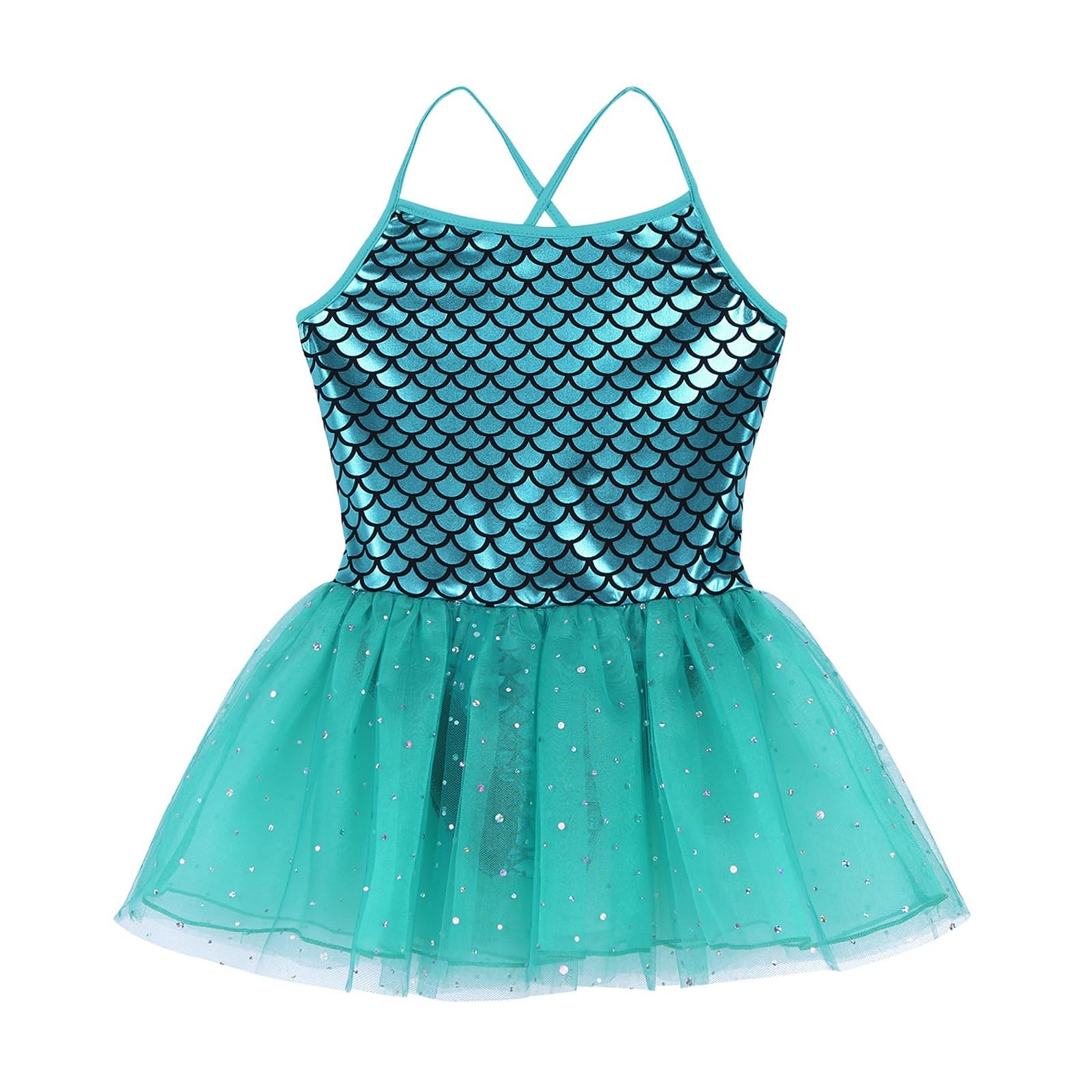 Robe Tutu Ballet Fille Robe Tutu de Ballet sirène à paillettes for enfants filles, justaucorps de gymnastique, Costumes de spectacle de danse, vêtements de danse, robe de ballerine(Lake Blue,5)