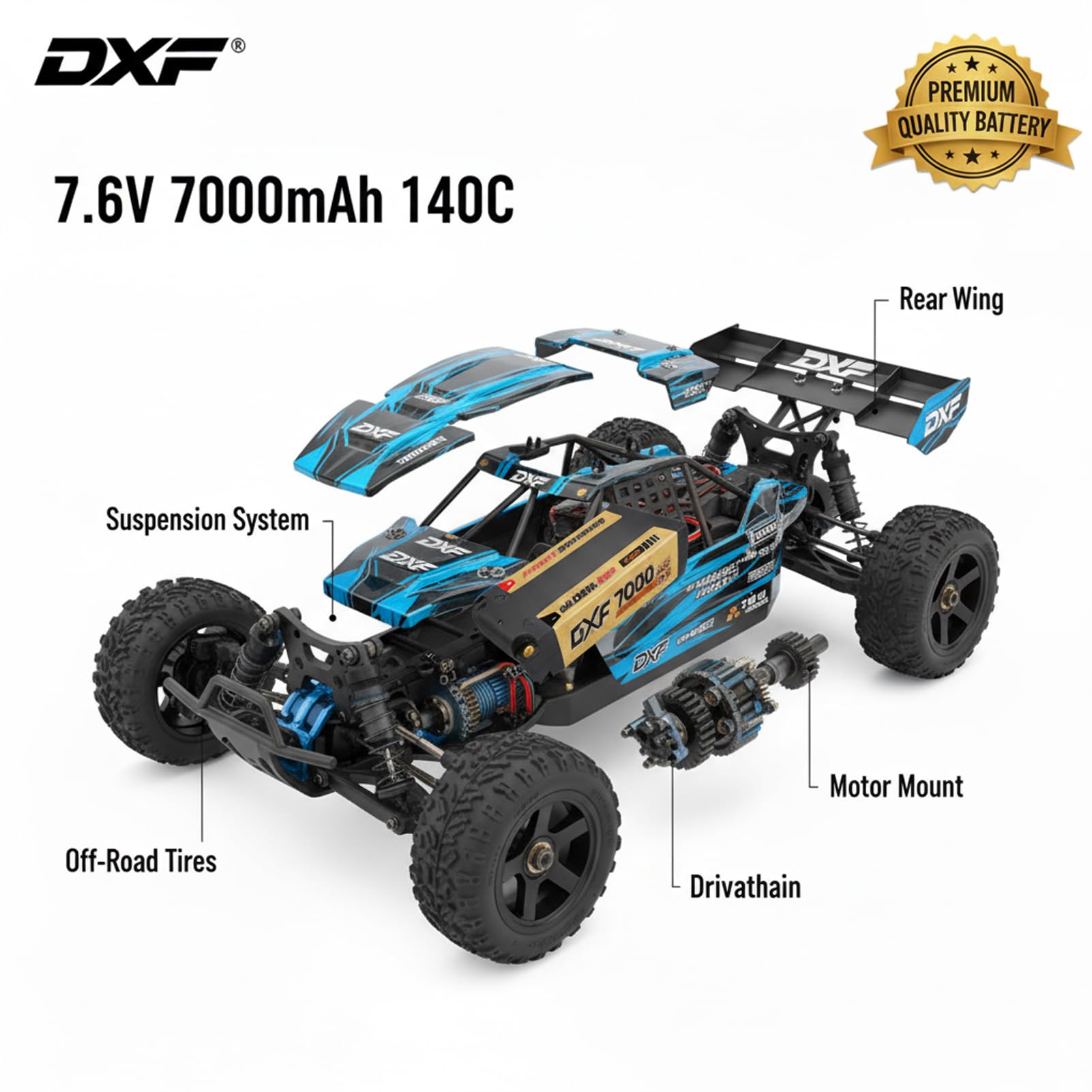 DXF Batteria LiPo 2S 7.6V 7000mAh 140C HV Corta Golden NGP Bullet 5mm Spina T Auto RC 1/8 1/10 Truck Aereo Elicottero Barca Buggy Custodia Rigida 2 Pezzi