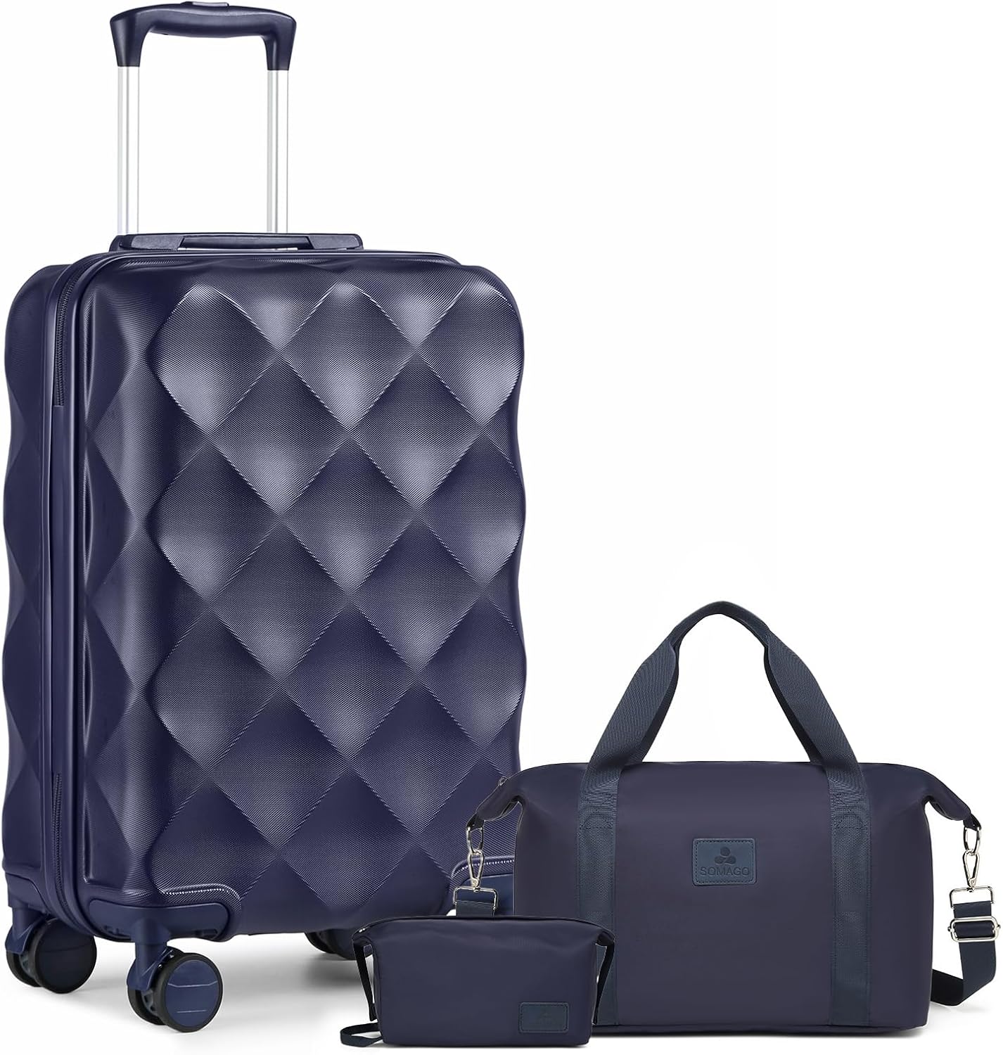 Somago Luggage Sets 20in Carry on Suitcase with TSA Lock YKK Zipper Spinner Wheels ABS Hardside Luggage 3 Piece Weekender Bags Travel Set, Navy