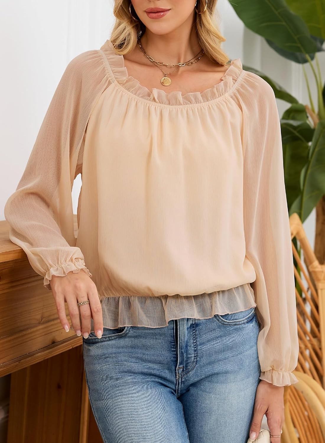 Astylish Blouses for Women Dressy Casual Long Sleeve Ruffle Patchwork Off Shoulder Business Work Tops - Image 5