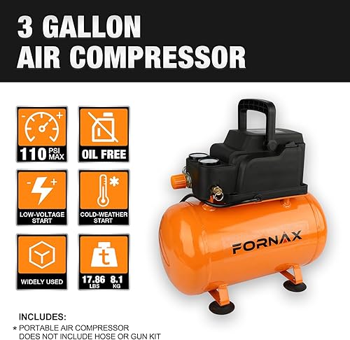 Miniatura 6 de FORNAX Compresor de aire portátil de 3 galones, compresor de aire para perritos calientes de 110 PSI, sin aceite
