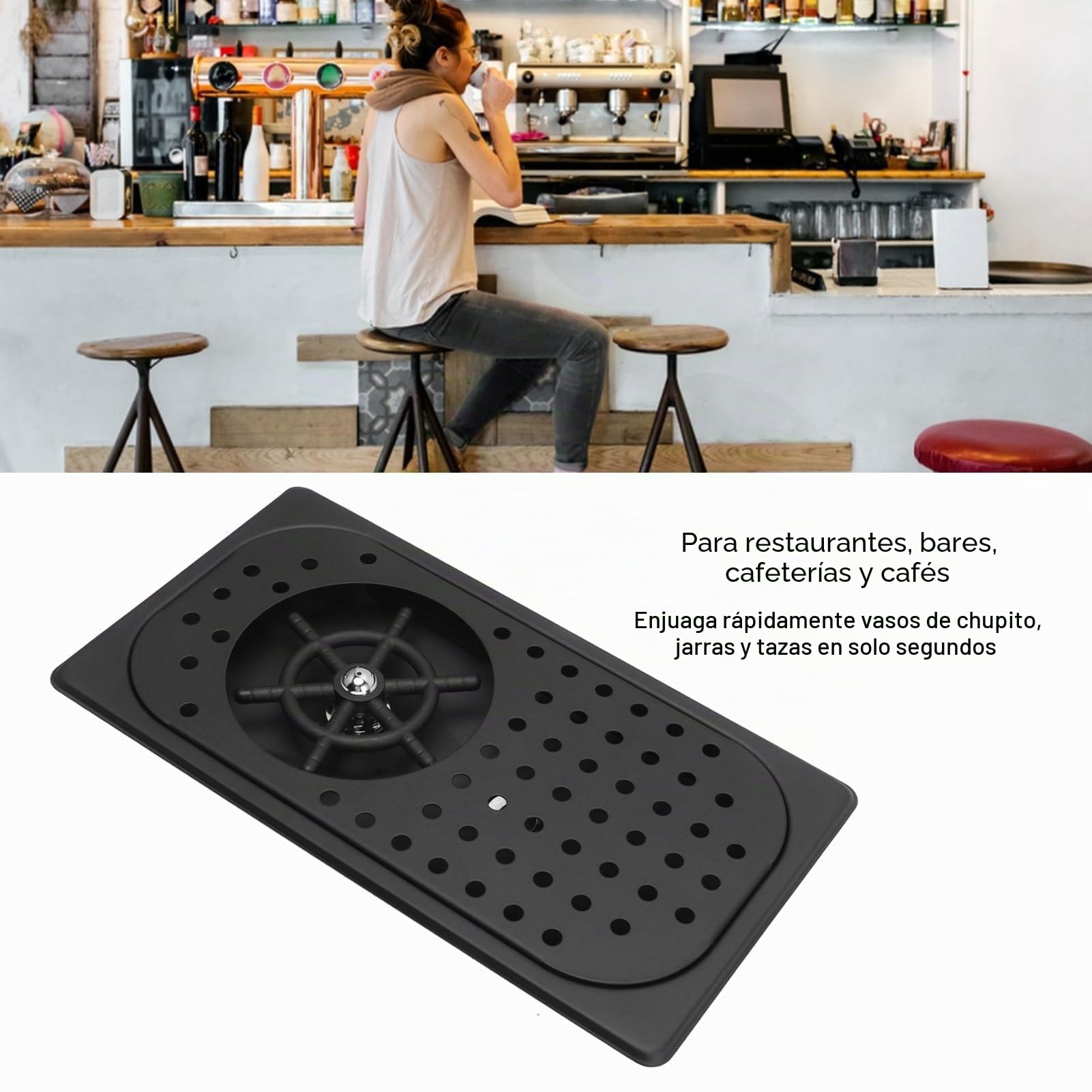 Enjuagadora de Jarras, Enjuagavasos de Acero Inoxidable 304 para fregaderos de Cocina, con rociador, desagüe y Bandeja de Goteo, lavavasos de Alta presión para cafeterías (Negro A)