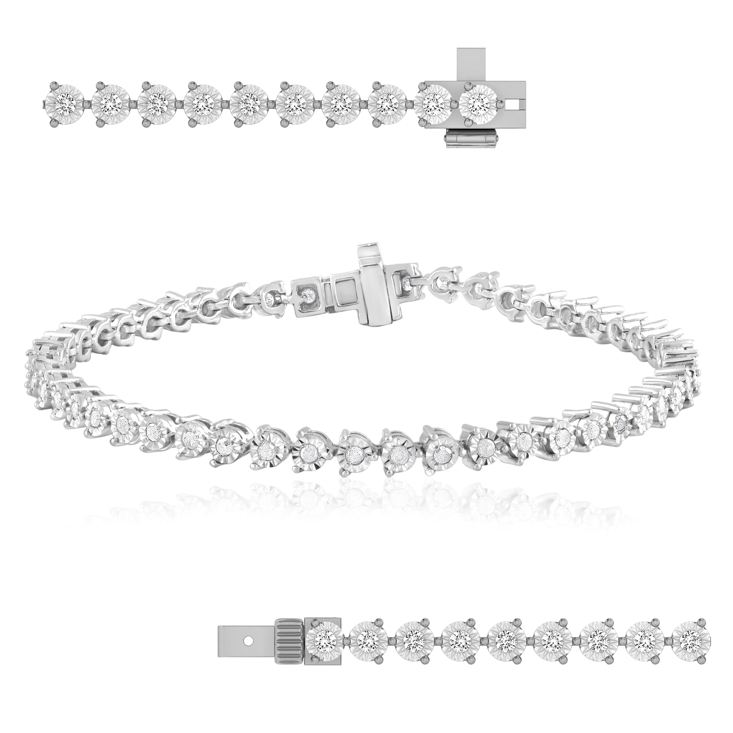 Beyond BrillianceMiracle Plated 1.00 Carat Martini Round Cut Natural Diamond Tennis Bracelet in Flash-plated Sterling Silver | Fine Jewelry for Women | Gift Box Included