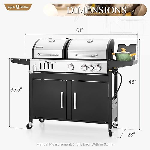 Miniatura 6 de Sophia & William Combo de parrilla de gas de carbón y propano con quemador lateral y rejilla de hierro fundido esmaltado de porcelana, parrilla de