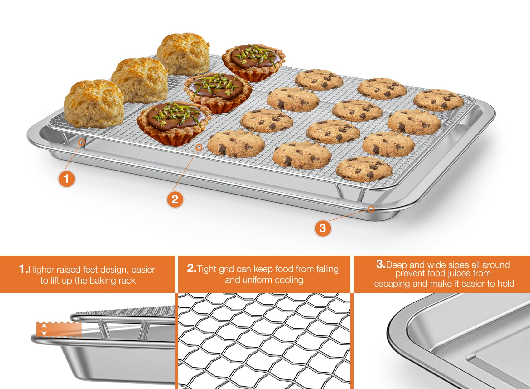 Only Fire - Bandeja para hornear de acero inoxidable con rejilla para ahumadores y parrillas de pellets, accesorios para hornear de cocina 2