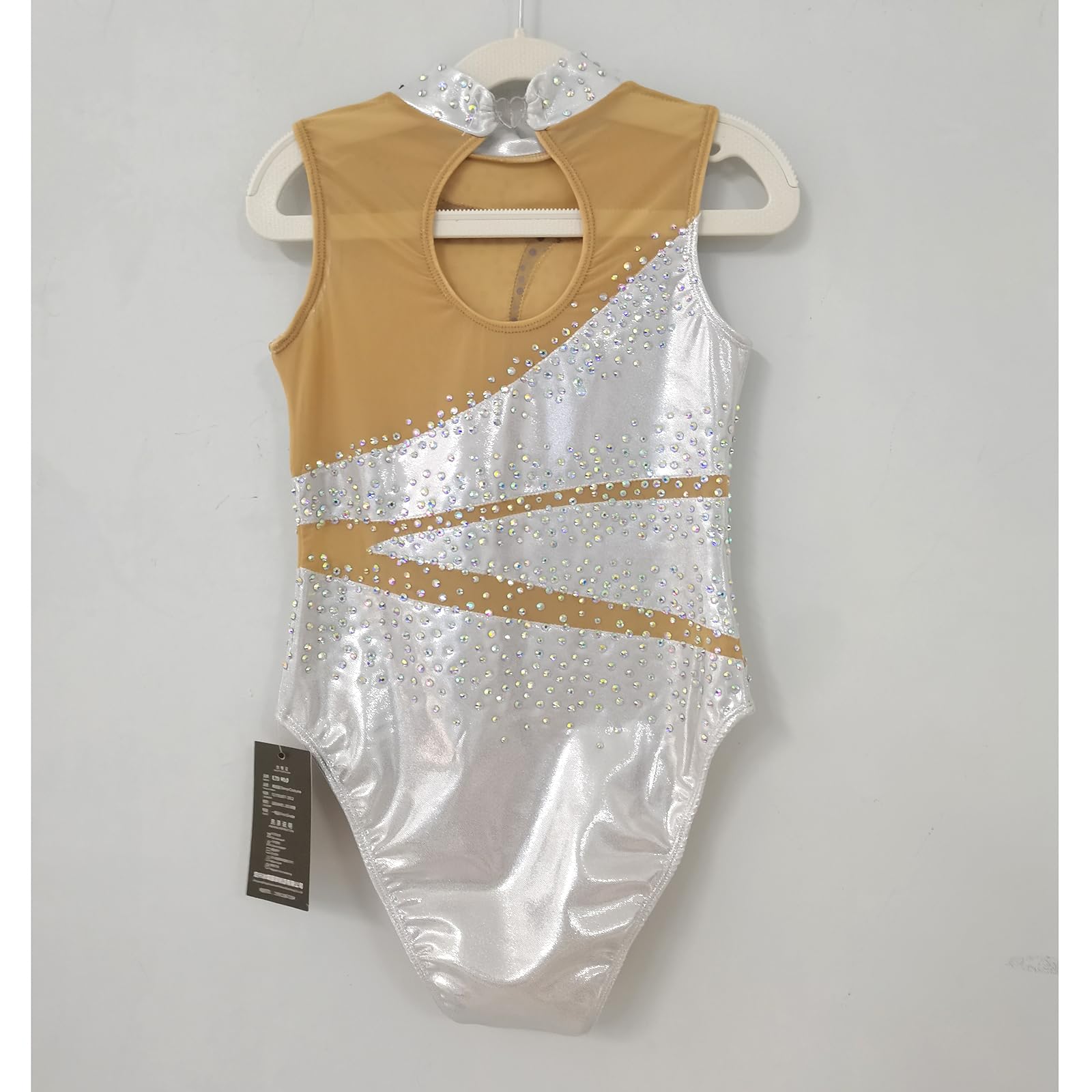 LIUHUO Costume da bagno sincronizzato da competizione, da donna, bianco, con strass, decorazione