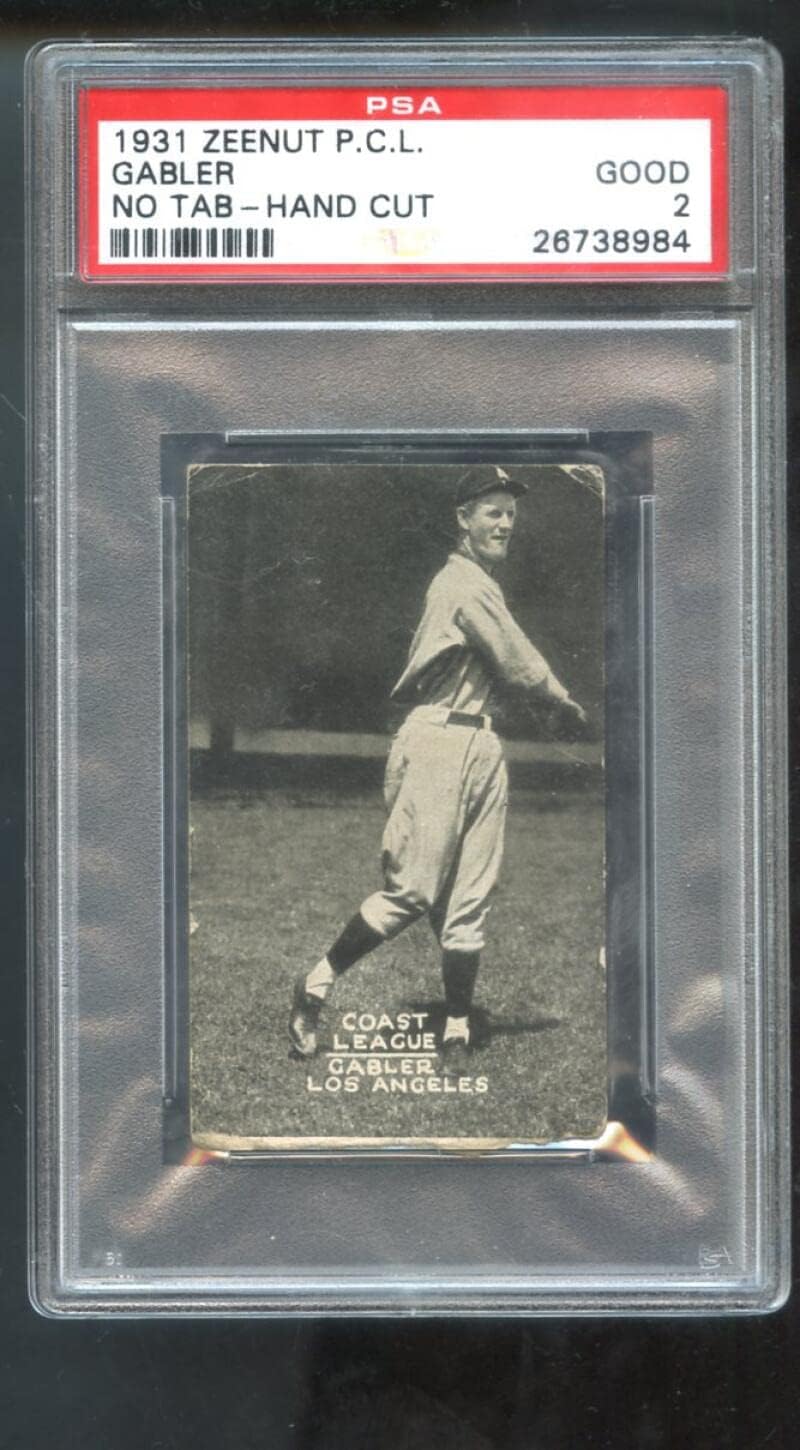 1931 Zeenut Zeenuts Glen Gabler PSA 2 Graded Baseball Card Pacific Coast League PCL P.C.L. Los Angeles Angels