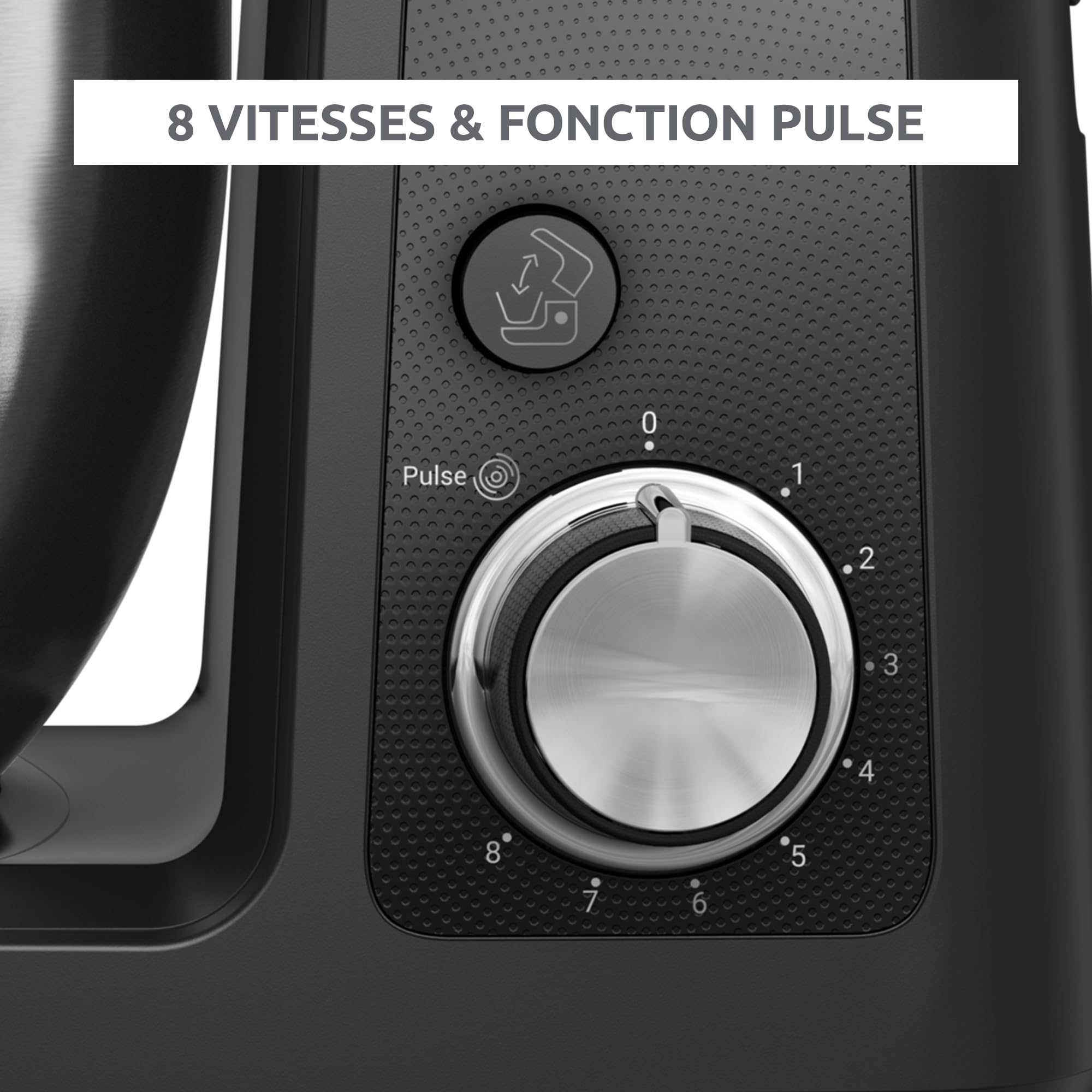 Moulinex Bake Partner, Robot pâtissier, Puissance 1100 W, Bol inox 4,6L, Batteur, Fouet, Pétrin, Blender, Découpe-légumes, Résultat homogène, Noir, QA522810