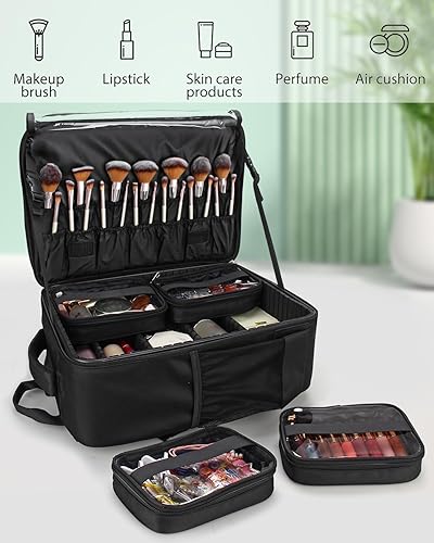 Miniatura 7 de Mochila de maquillaje extra grande, estuche de viaje profesional, bolsa de maquillaje para mujeres, estuche organizador de almacenamiento para
