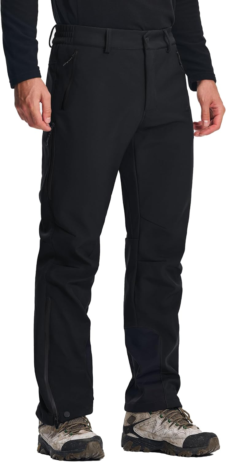 Pioneer Camp Men's Fleece Lined Hiking Pants Softshell Waterproof Winter Insulated Windproof Thermal for Snowboarding Skiing