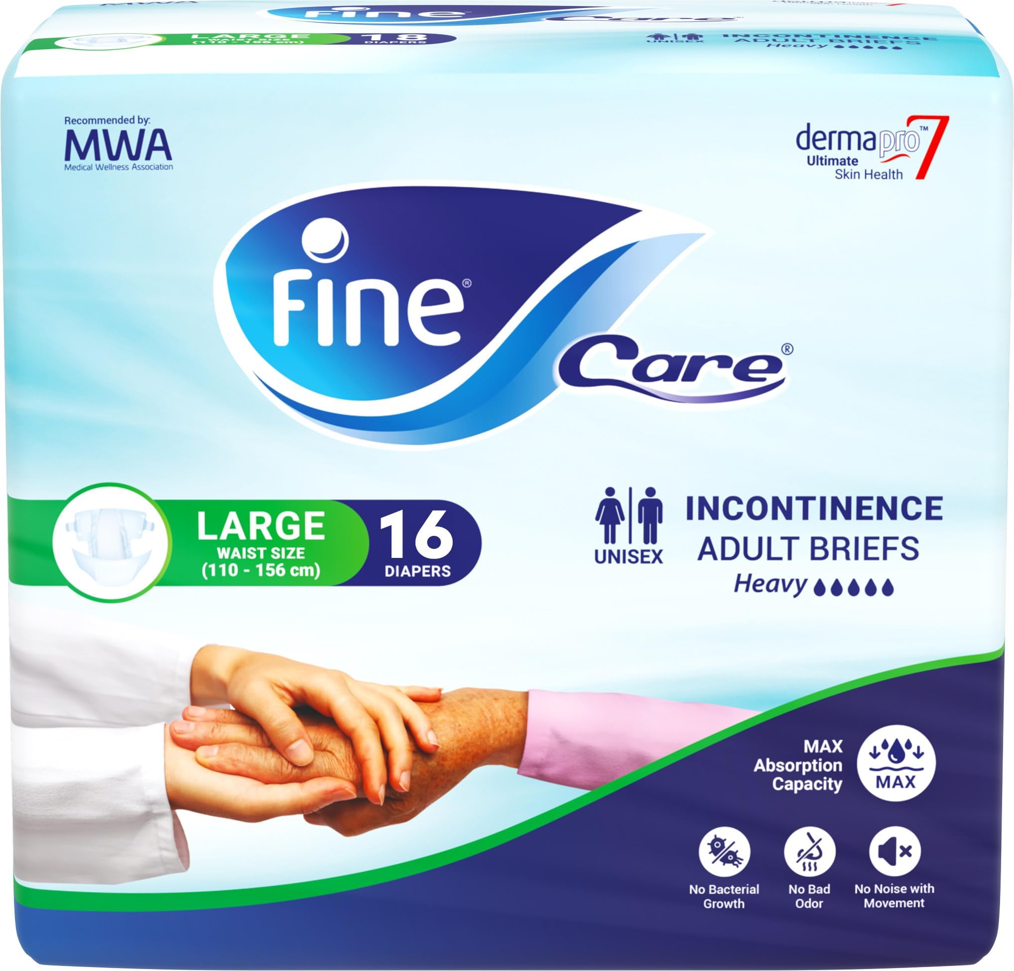 Fine Care Adult Incontinence Diaper Briefs, Large Size 100 โ 140cm, 16 Diapers