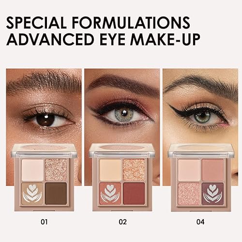 Miniatura 4 de CARSLAN Juego de maquillaje de paleta de sombra de ojos de 4 colores, maquillaje de ojos neutros nude, paleta de sombra de ojos mate desnuda, paleta