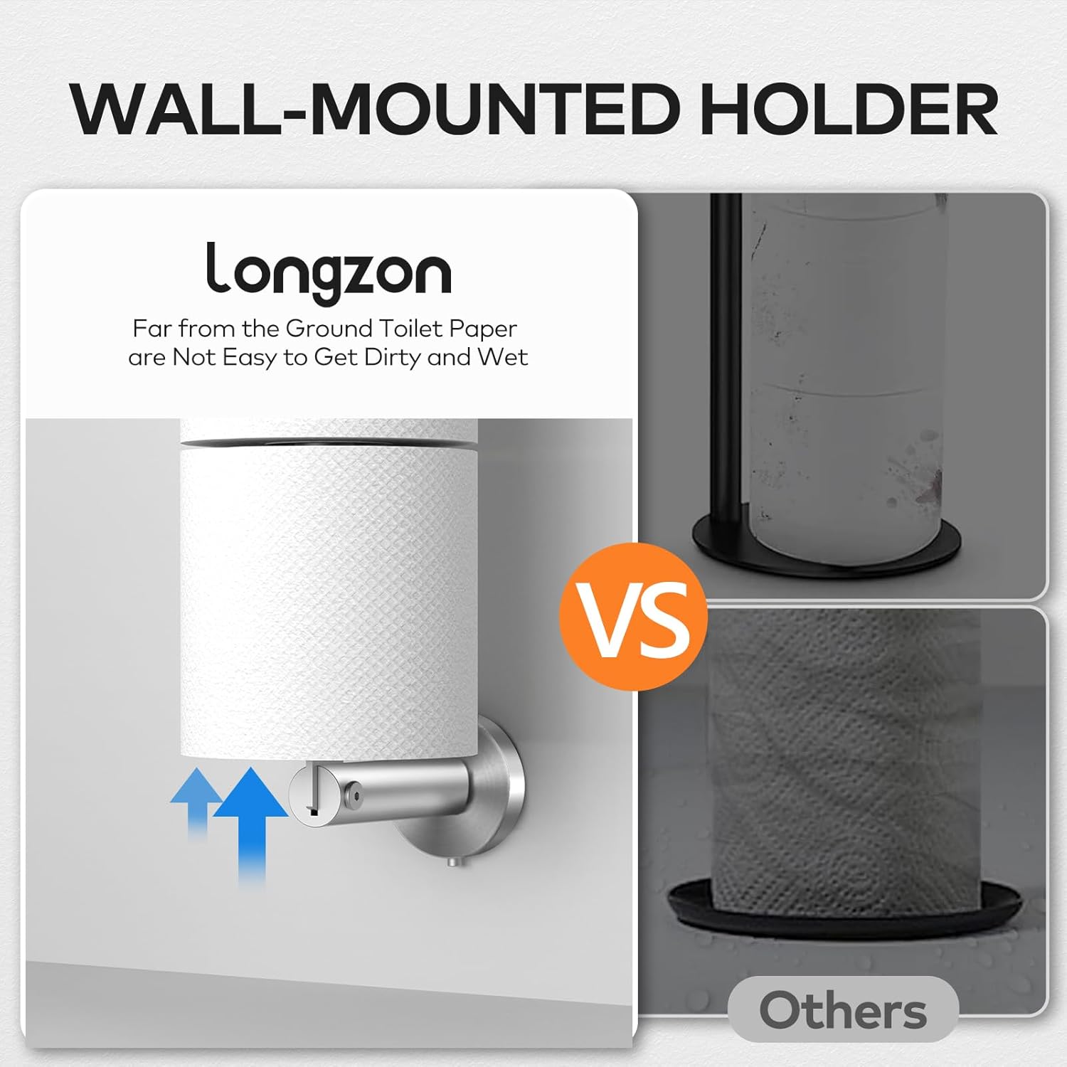 Longzon Toilet Paper Holder Wall Mount, Modern Silver Bathroom Toilet Paper Roll Holder for 6 Rolls Tissue with Storage, Premium SUS304 Stainless Steel Rustproof with Reserve for Bathroom, Washroom