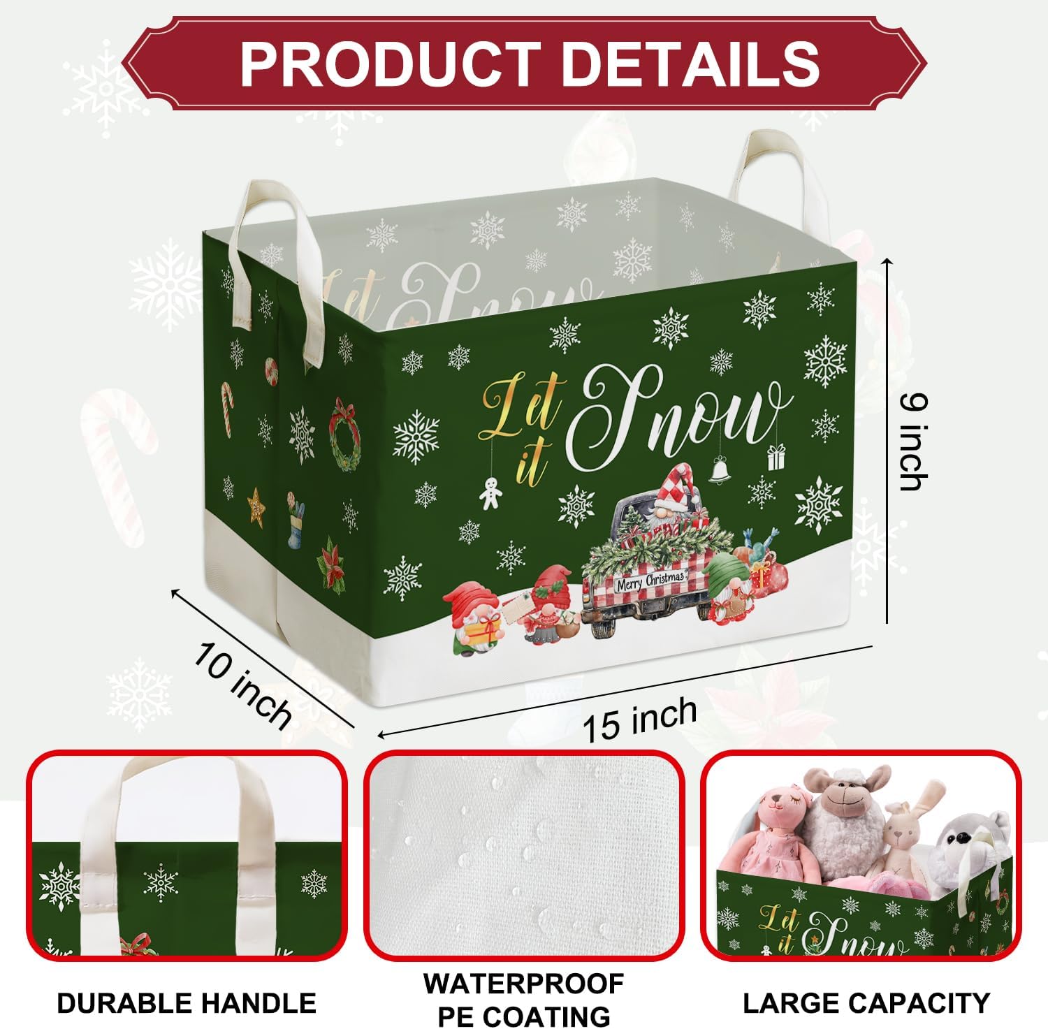Christmas Gnome Storage Box, Merry Waterproof Cloth Toy for Boys and Girls, Christmas Storage Box, Christmas Gnome Gift Basket Clothing Storage Basket Cube, Merry Party Decor
