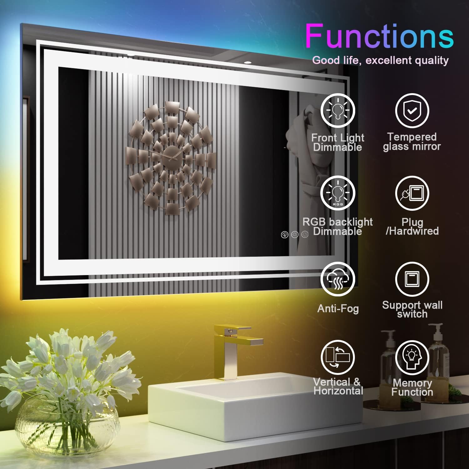 Miroir Salle De Bain LED Avec Désembuage – Cadre Aluminium, 50x70 Cm