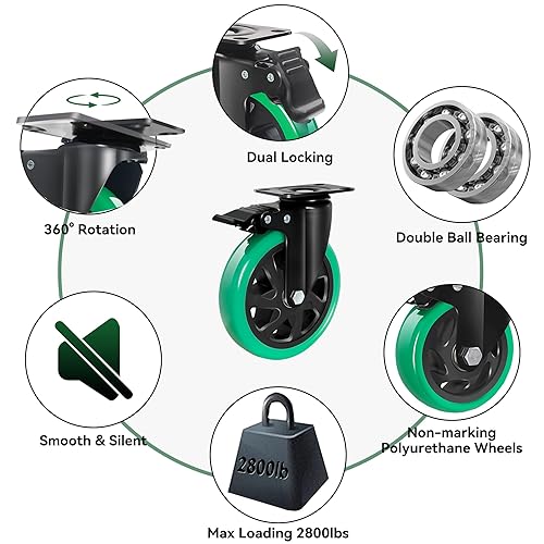Miniatura 3 de Ruedas giratorias de 6 pulgadas, juego de 4 ruedas resistentes, ruedas de bloqueo BZOLIHEU de alta resistencia, ruedas giratorias silenciosas de