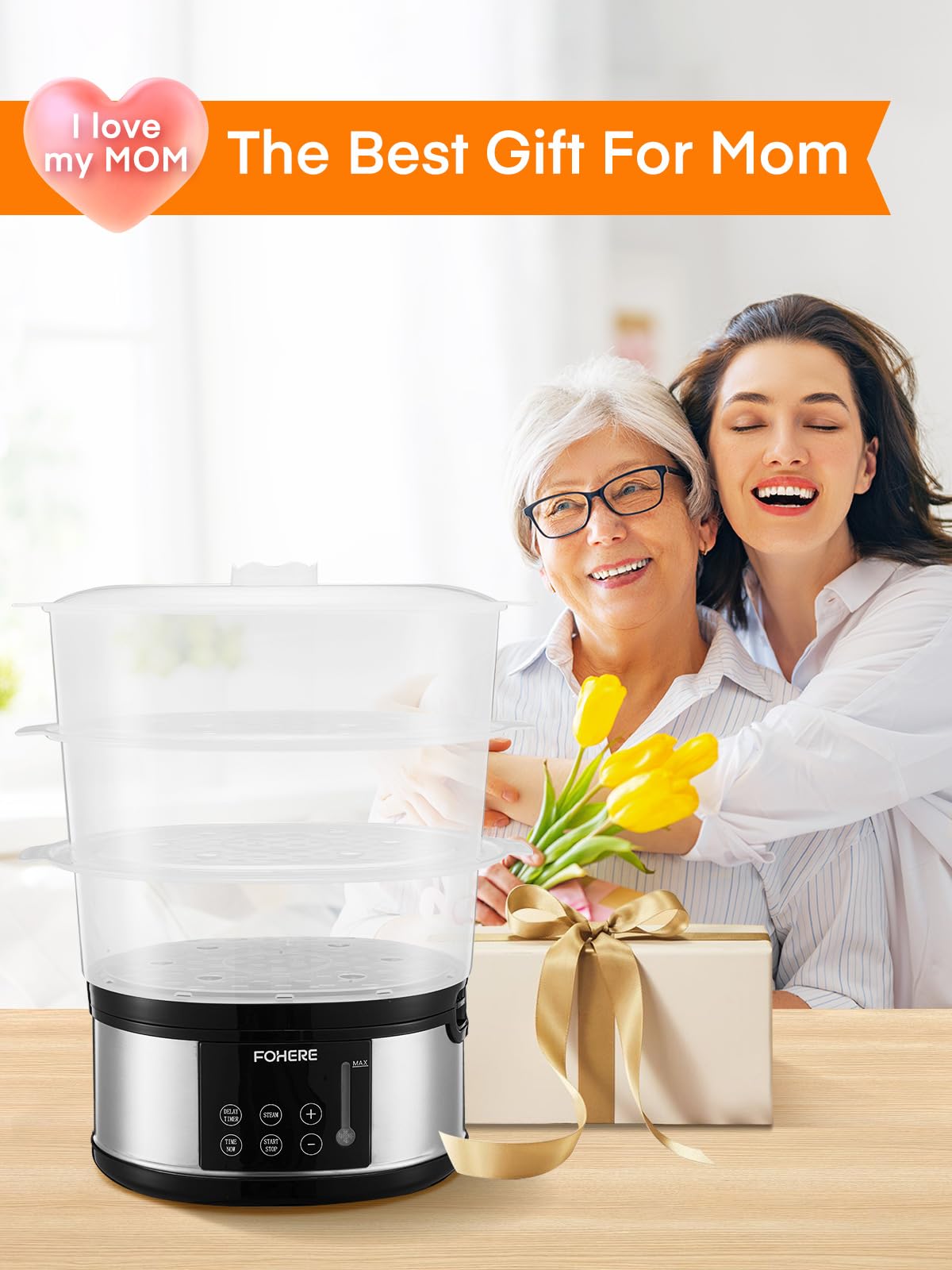 Vaporizador de alimentos para cocinar, vaporizador de verduras de 13.7 cuartos de galón con cestas apilables de 3 niveles sin BPA, olla de vapor eléctrica de 800 W, temporizador de inicio de 9