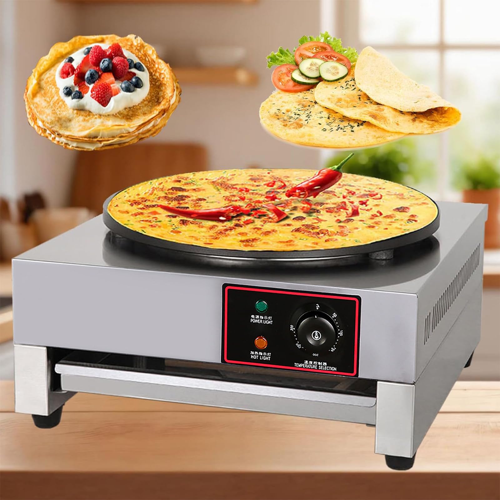 Eastnmythet Crepe Maker & Griddle Cooktop, 16 Inch / 40cm Pancake Maker, Commercial Nonstick Pancake Pan Crepe Griddle for Tortilla,Electric