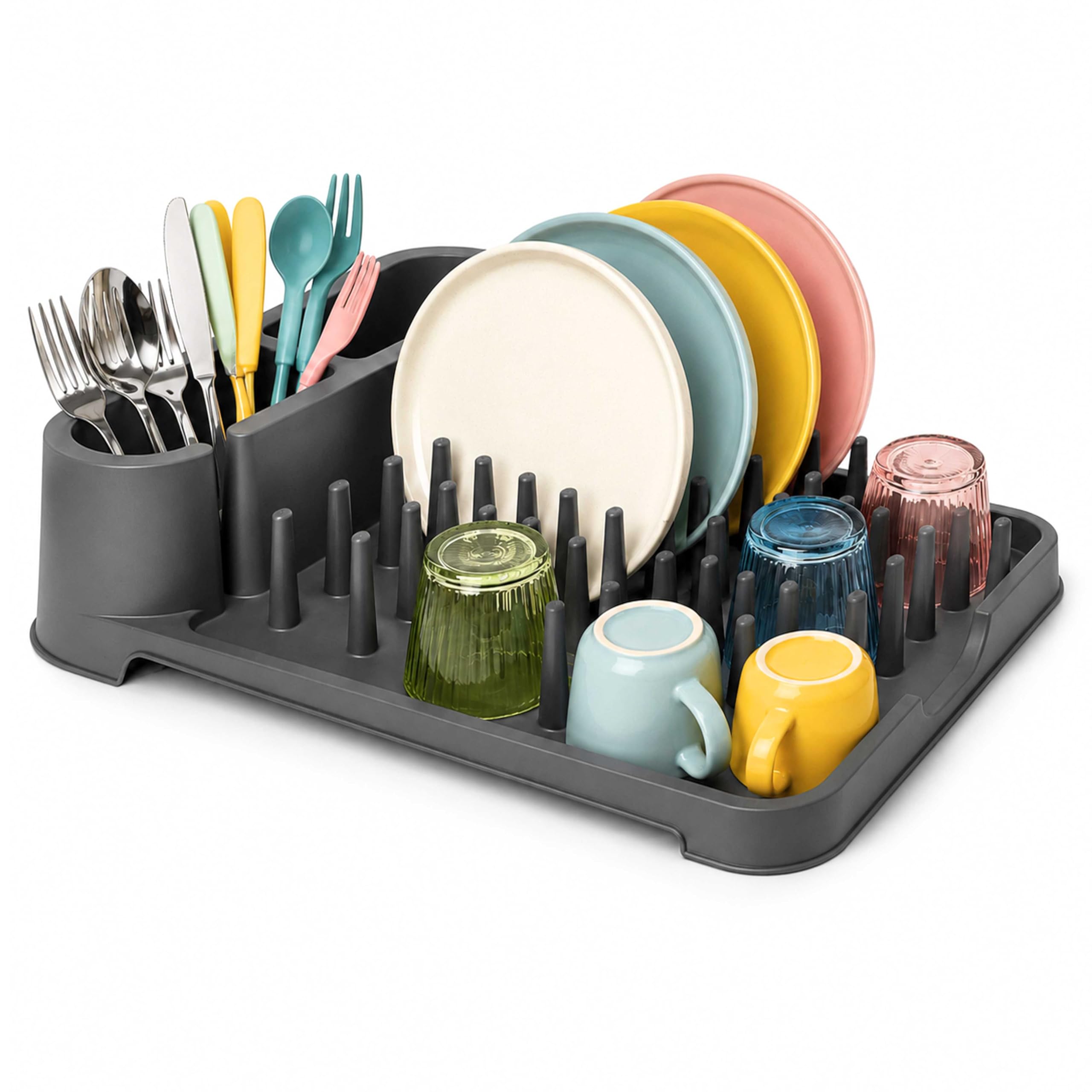 DIVCHI Dish Drainer Rack with Detachable Cutlery Utensil Holder BPA-Free Plastic Large Dish Rack for Plates, Cups, Glasses & Utensils Space-Saving Drying Racks for Kitchen Counter Draining Board