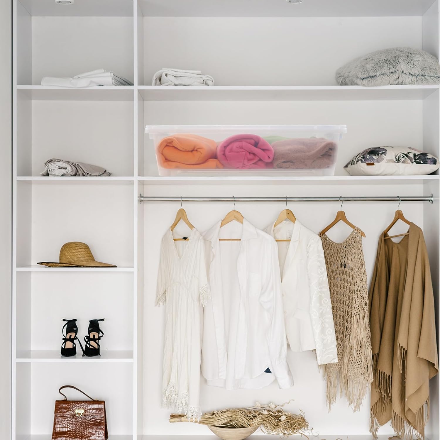 4-pack 40 Quarts Large Shallow Storage Bins, Plastic Under Bed Box Totes with Wheels