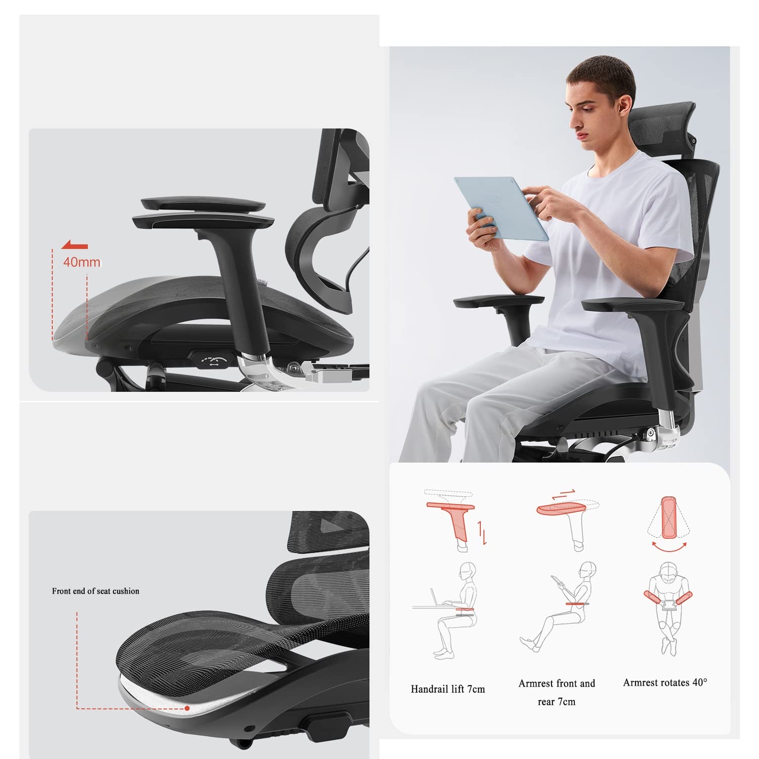 Amazon.co.jp: フットレスト付きオフィスチェア、3Dリンケージ