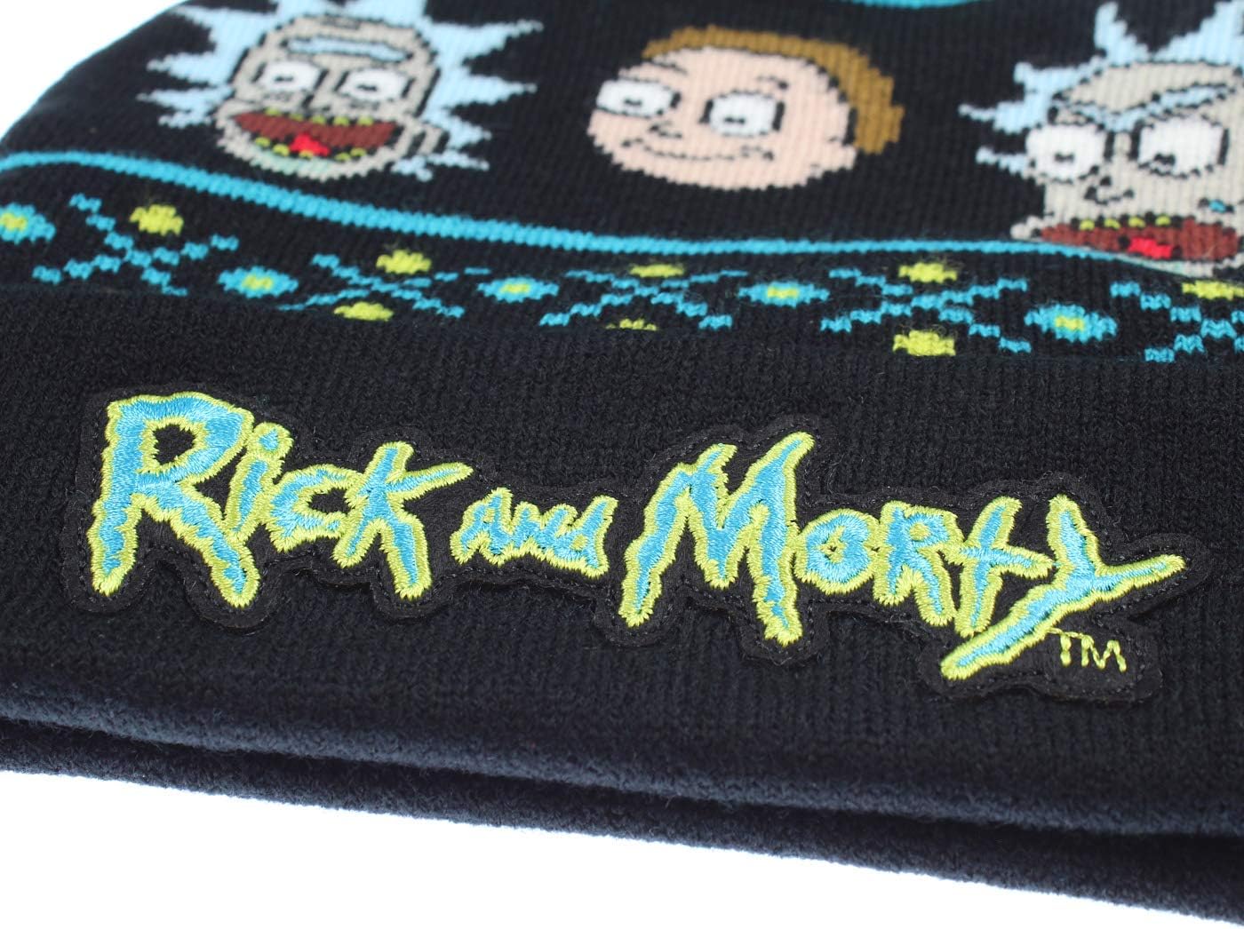 Bioworld Adult Swim Rick and Morty Magic Jacquard Pom Beanie Hat Black - Image 3