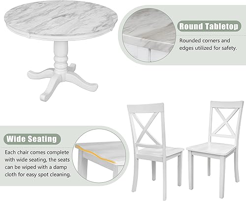 Miniatura 5 de Harper & Bright Designs Juego de mesa de comedor – Juego de comedor redondo de 5 piezas con 4 sillas de madera Blanco,Azul antiguo,Blanco