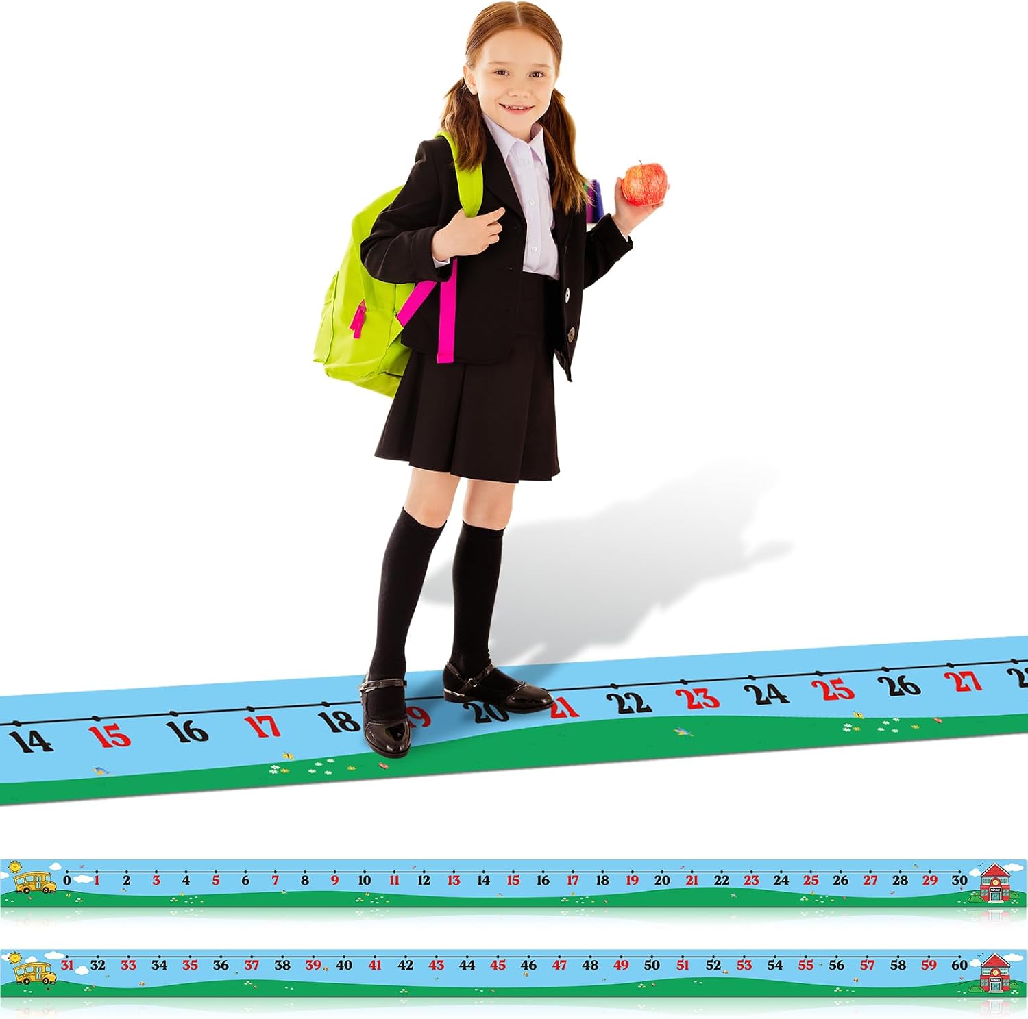 Nuanchu 2 Pcs Kids Number Line Mats 0-30 31-60 Number Mats 22 ft x 12 Inch Educational Tools Back to School for Kids Home School Classroom Math Learning(Path Floor)