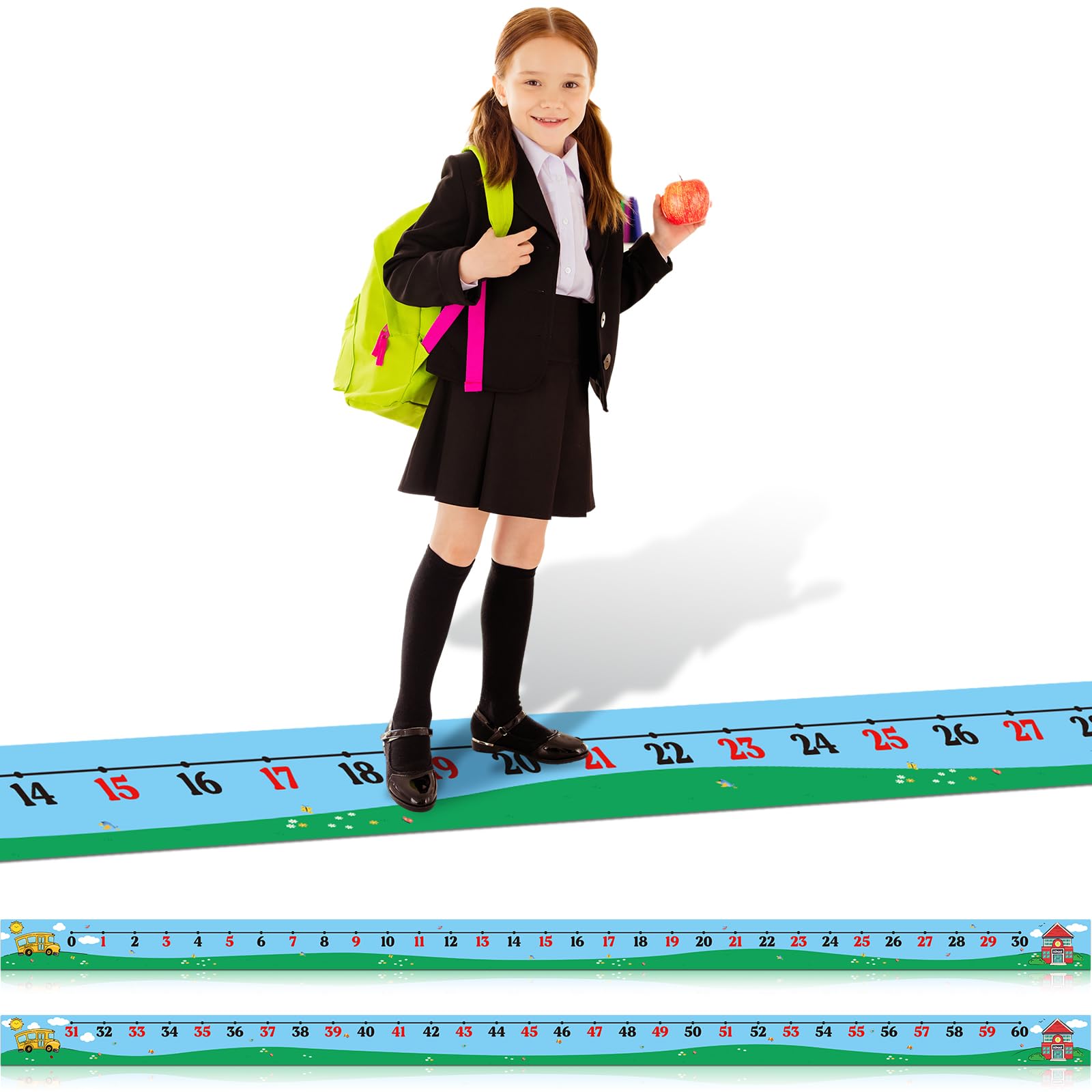 Nuanchu 2 Pcs Kids Number Line Mats 0-30 31-60 Number Mats 22 ft x 12 Inch Educational Tools Back to School for Kids Home School Classroom Math Learning(Grassland)