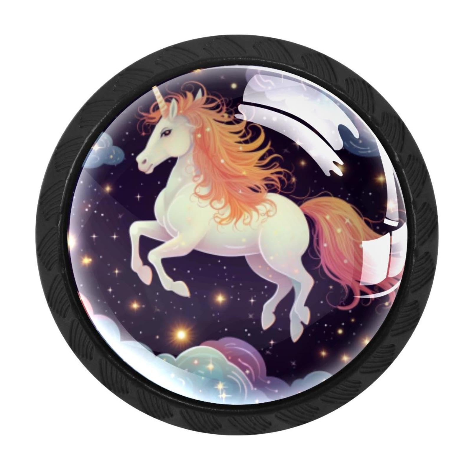 Chenzzzz Multicolored 08 4 Pack Round Cabinet Knobs For Kitchen Bathroom Closet Dresser Cabinets, Starry Unicorn