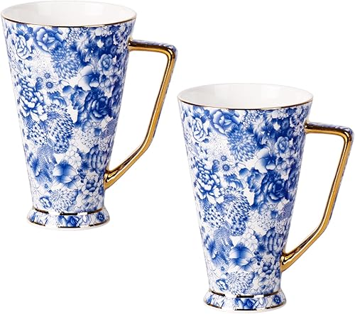 Miniatura 10 de KAMMAK Tazas de café de cerámica de 20 onzas de alto, juego de 2 tazas grandes novedosas con asa, tazas de té vintage, taza de capuchino para café