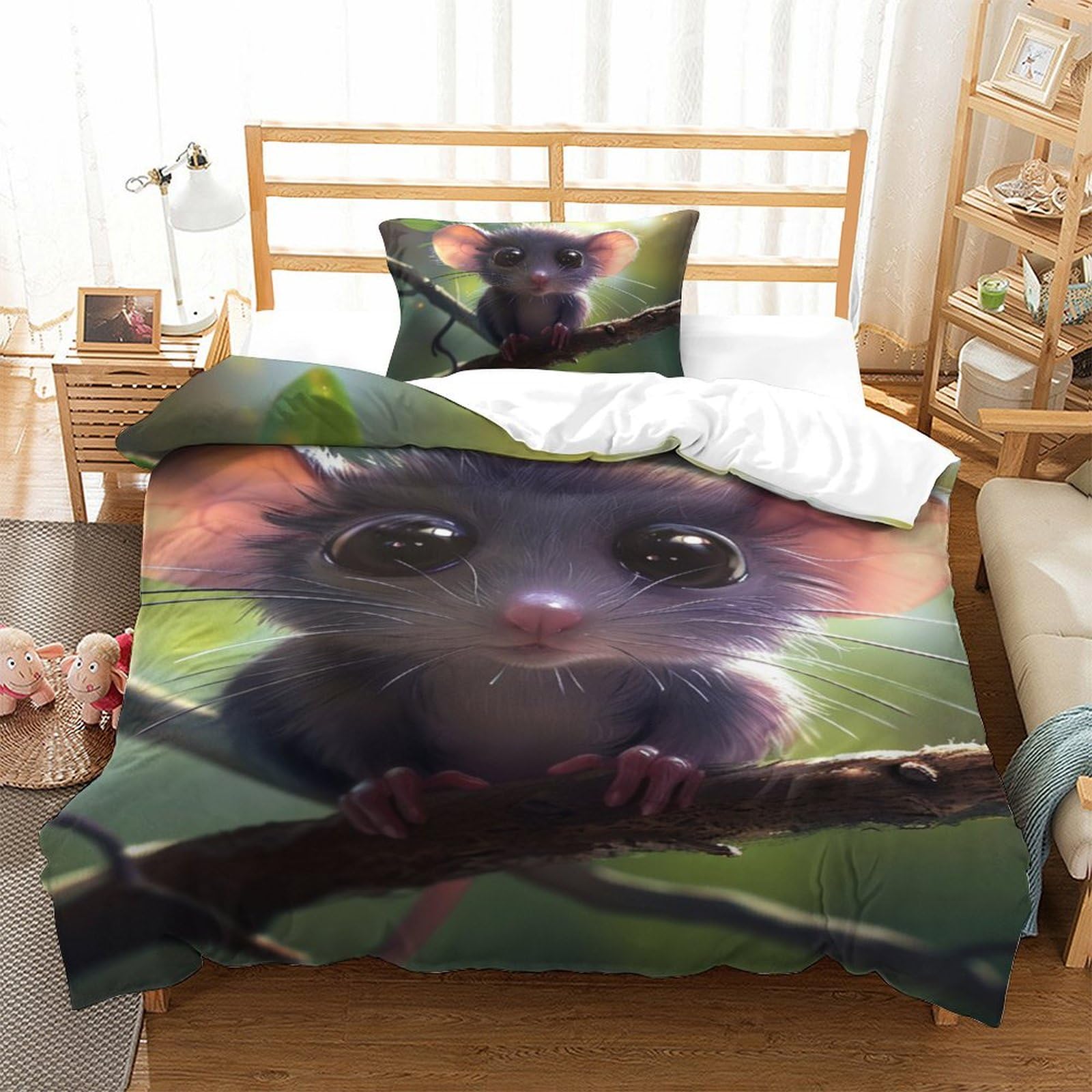 Housse de couette souris 3D parure de lit microfibre douce pour chambre d'enfant single