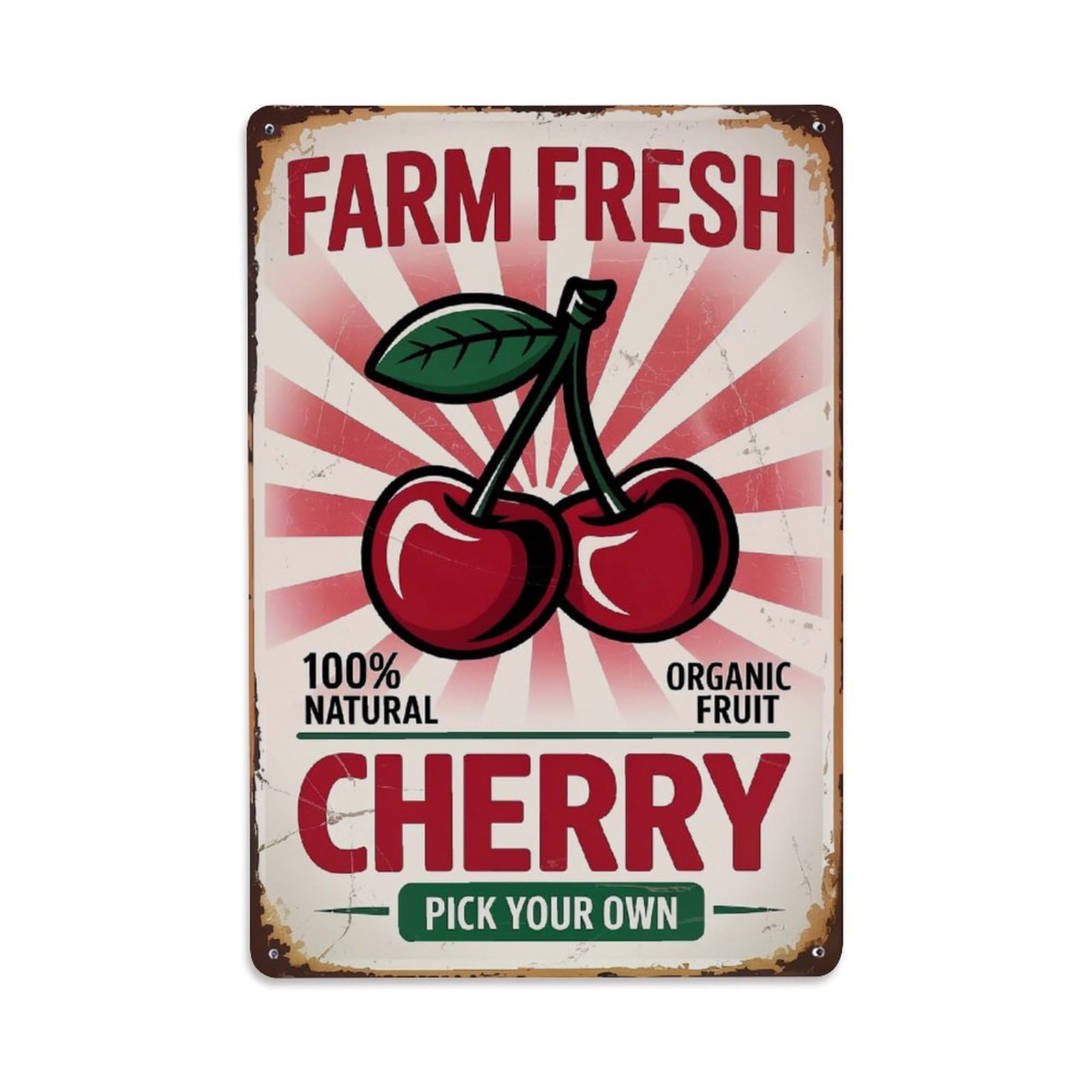 Jdfenggu Vintage Farm Fresh Cherry Pattern Print Retro Metal Tin Sign, Decor Art Poster For Bar, Home, Man Cave, Kitchen, Laundry Room Gift 8X12inch