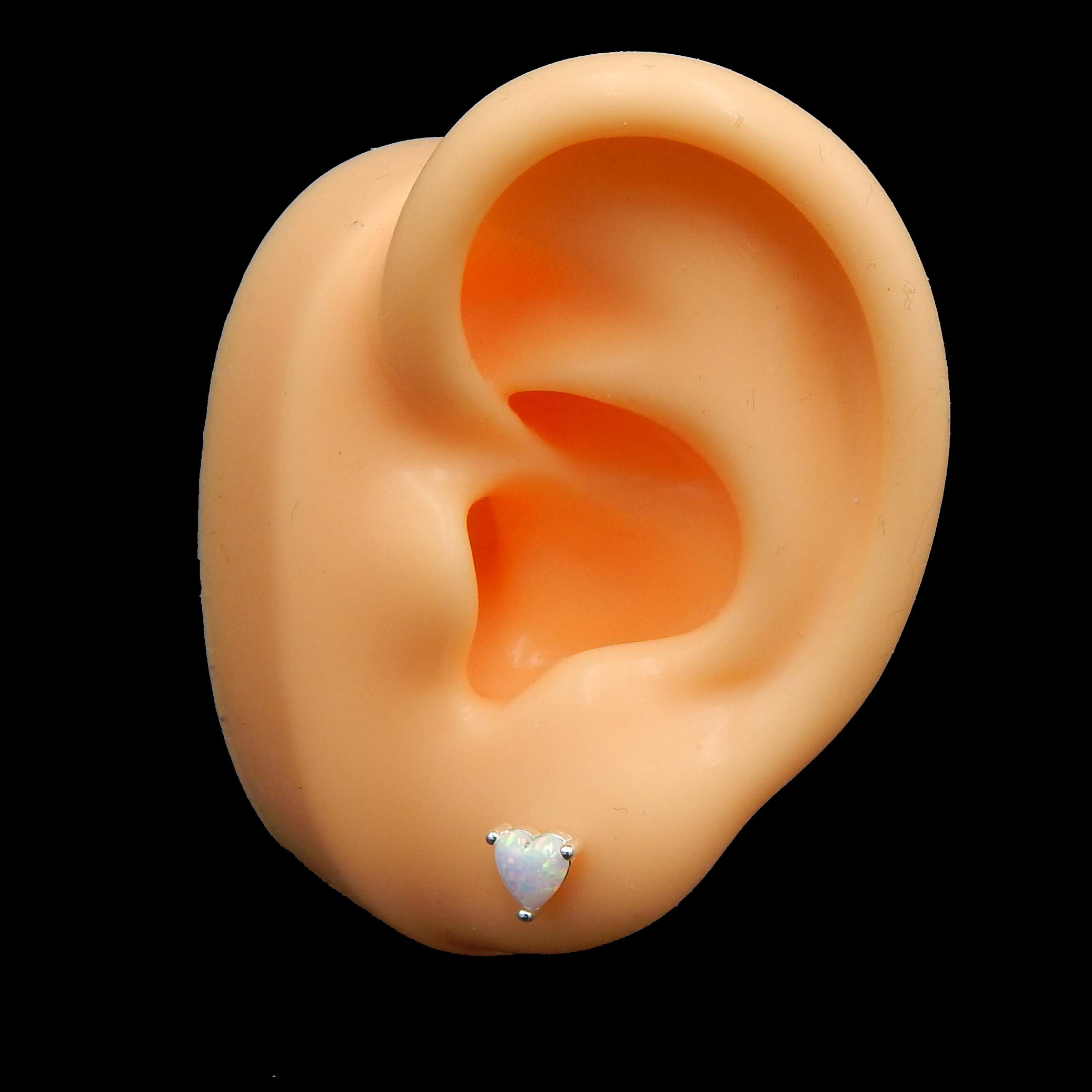 ICYROSE 925 Sterling Silver Small Heart w/Fire Snow Synthetic Opal Ear Studs 23624