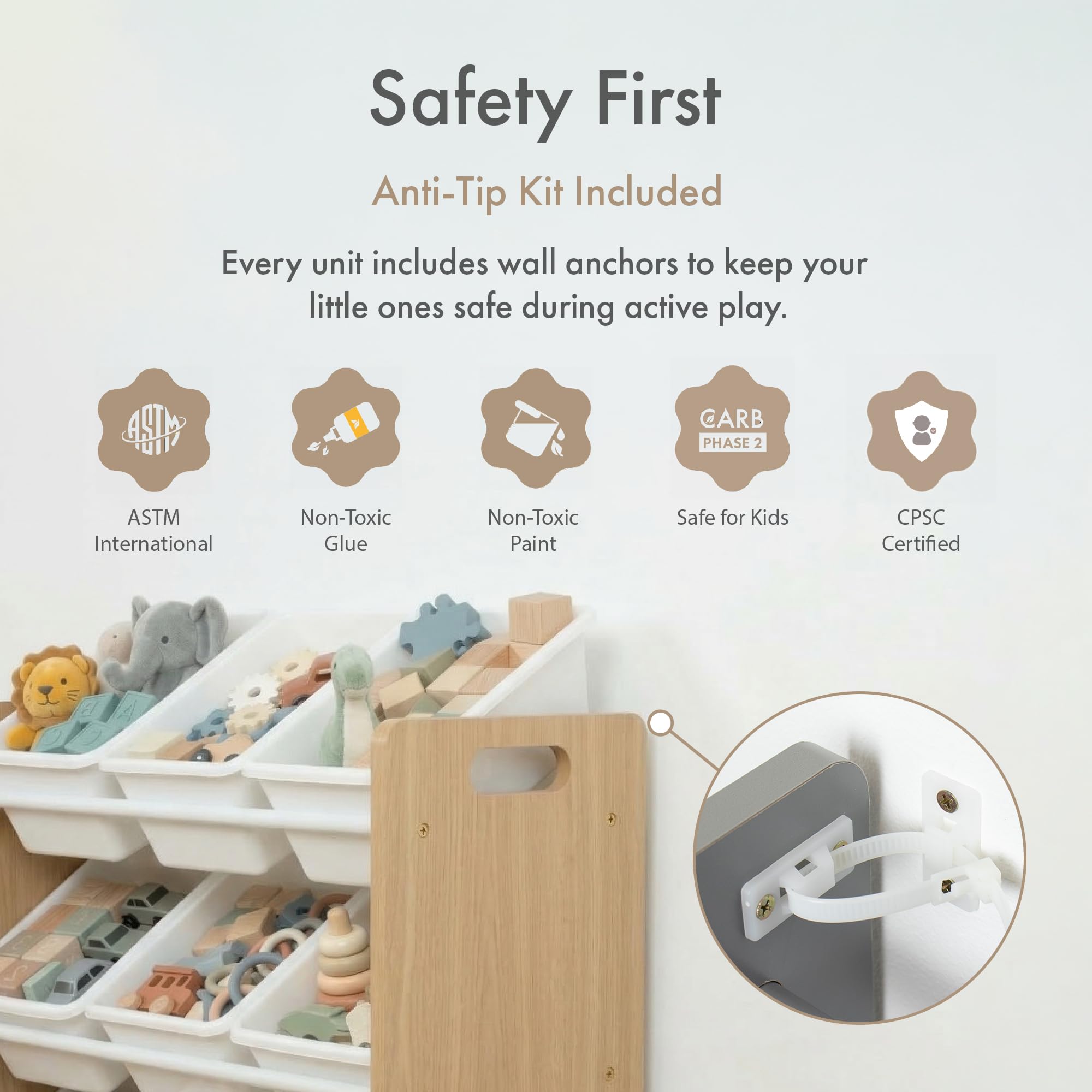 HumbleCrew Scaffale Bambini Ecologico: Organizer Giocattoli con 9 Contenitori, Design Naturale/Bianco, Perfetto per Camerette Moderne e Ordinate