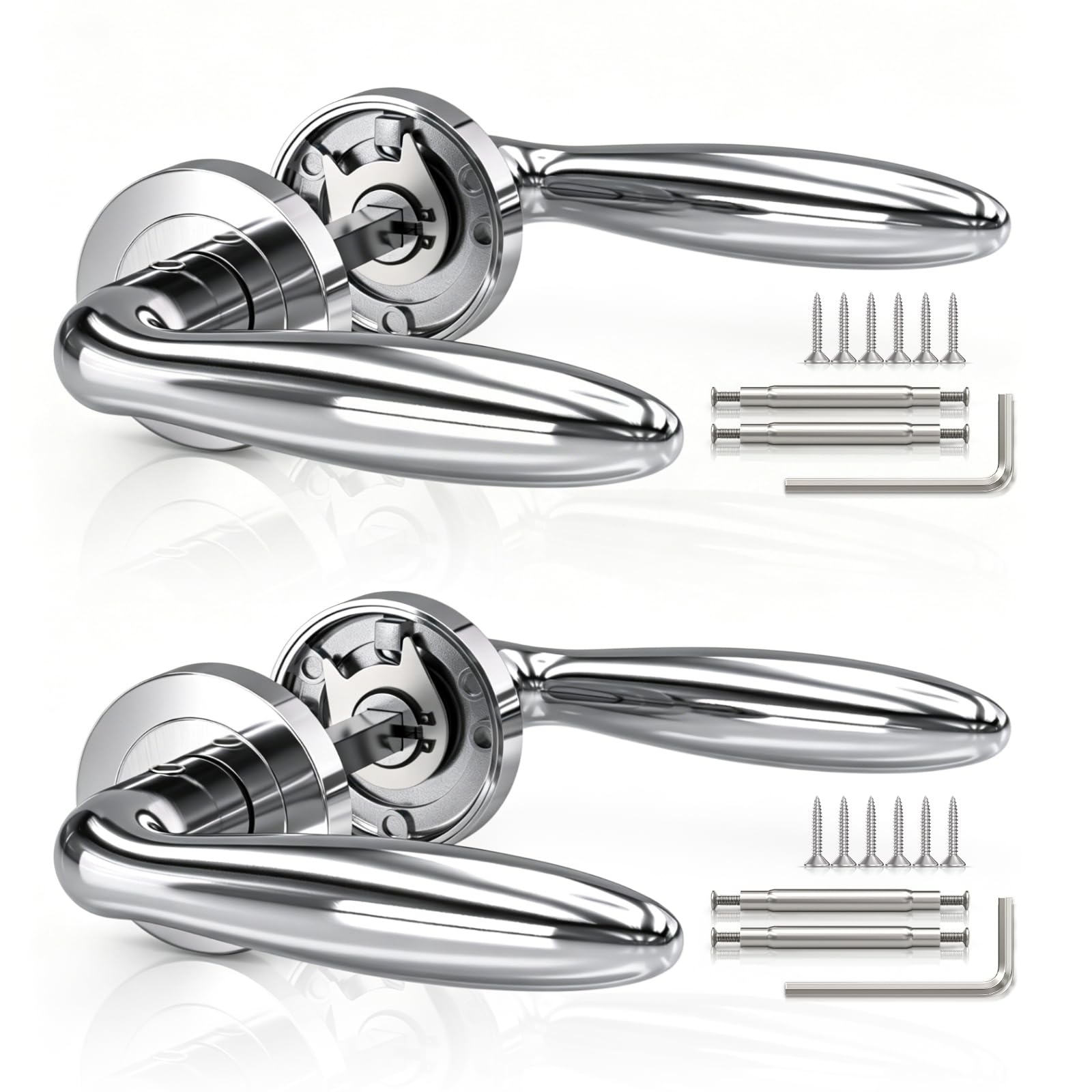 Bwintech 2 Sets Polished Chrome Elegant Aluminium Lever Handle On Rose,Internal Door Handle Without Escutcheon