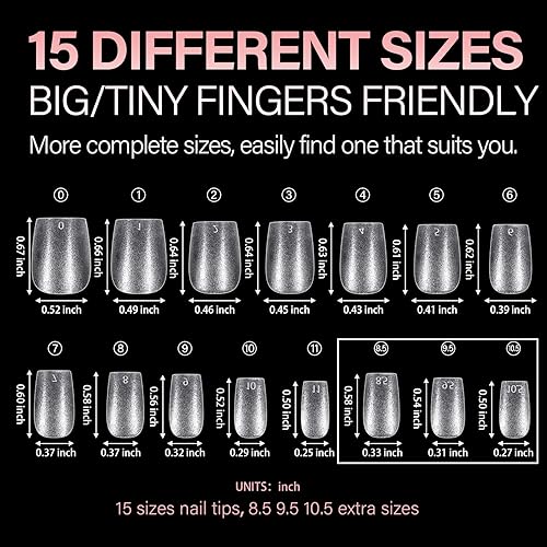 Vista 93 de AILLSA 450 puntas de uñas de gel extra cortas, puntas de uñas de gel de cobertura completa, punta de uñas postizas preliminadas a presión, 15