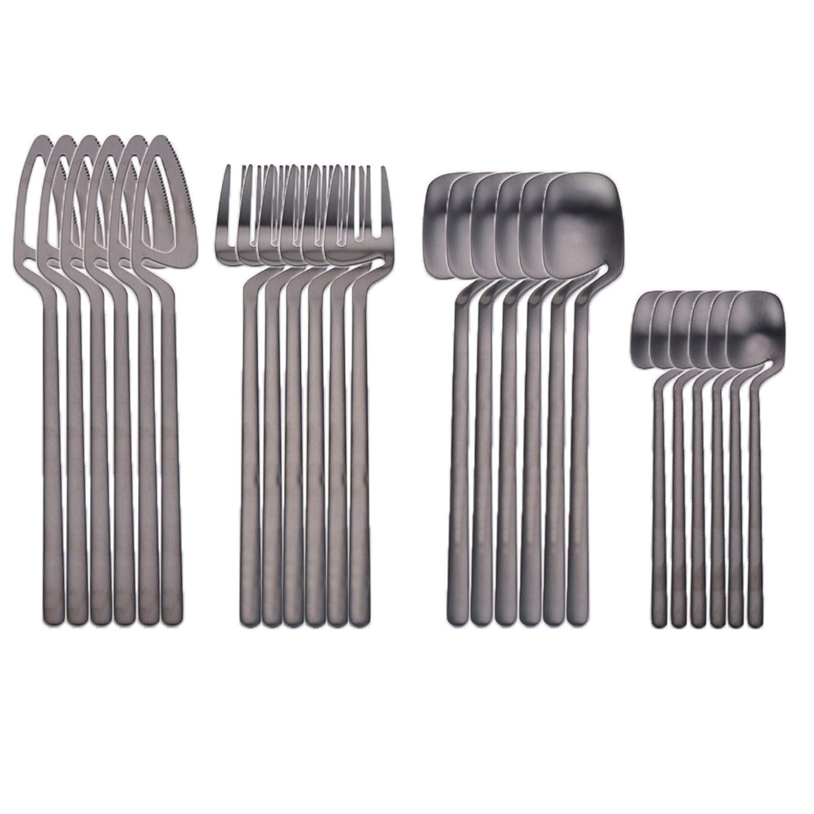 24pcs 18/8 Setware de acero inoxidable Set de vajilla Rose Oro Cubiertos Colgante Copa Cuchara Cuchillo Western Cutleri Silaterra (Color : Matte black)