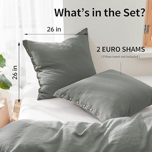 Miniatura 3 de Simple&Opulence - Juego de 2 fundas de almohada Euro de lino lavado 100%, 26 x 26 pulgadas, con botón de coco, fundas de almohada de color sólido