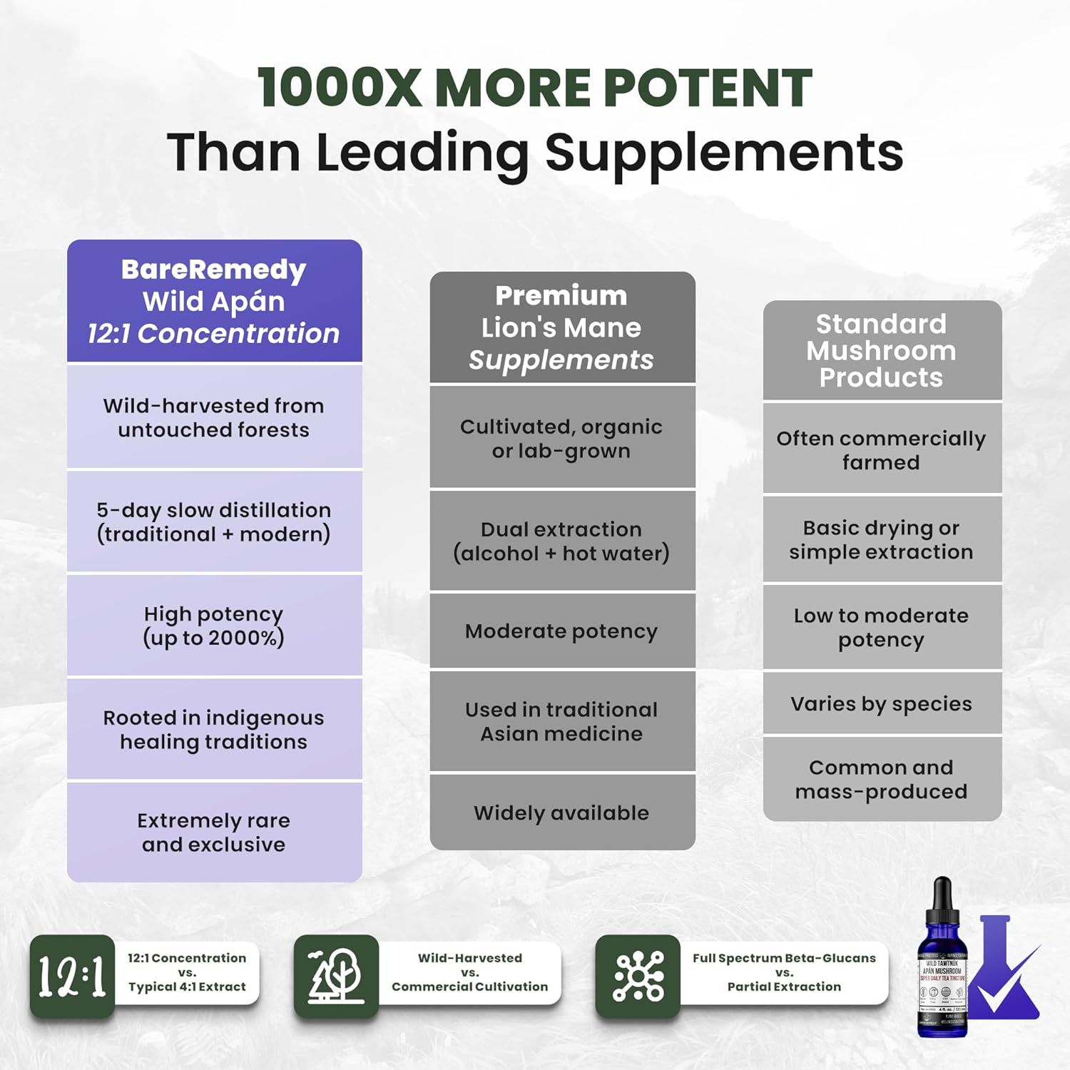 Wild Apán Mushroom Complex Super Daily Tea Tincture, Organic Botanical Extract, Natural Vitality Formula Without Stimulants, 20:1 Extract with Essential Oils, 4oz - Image 8