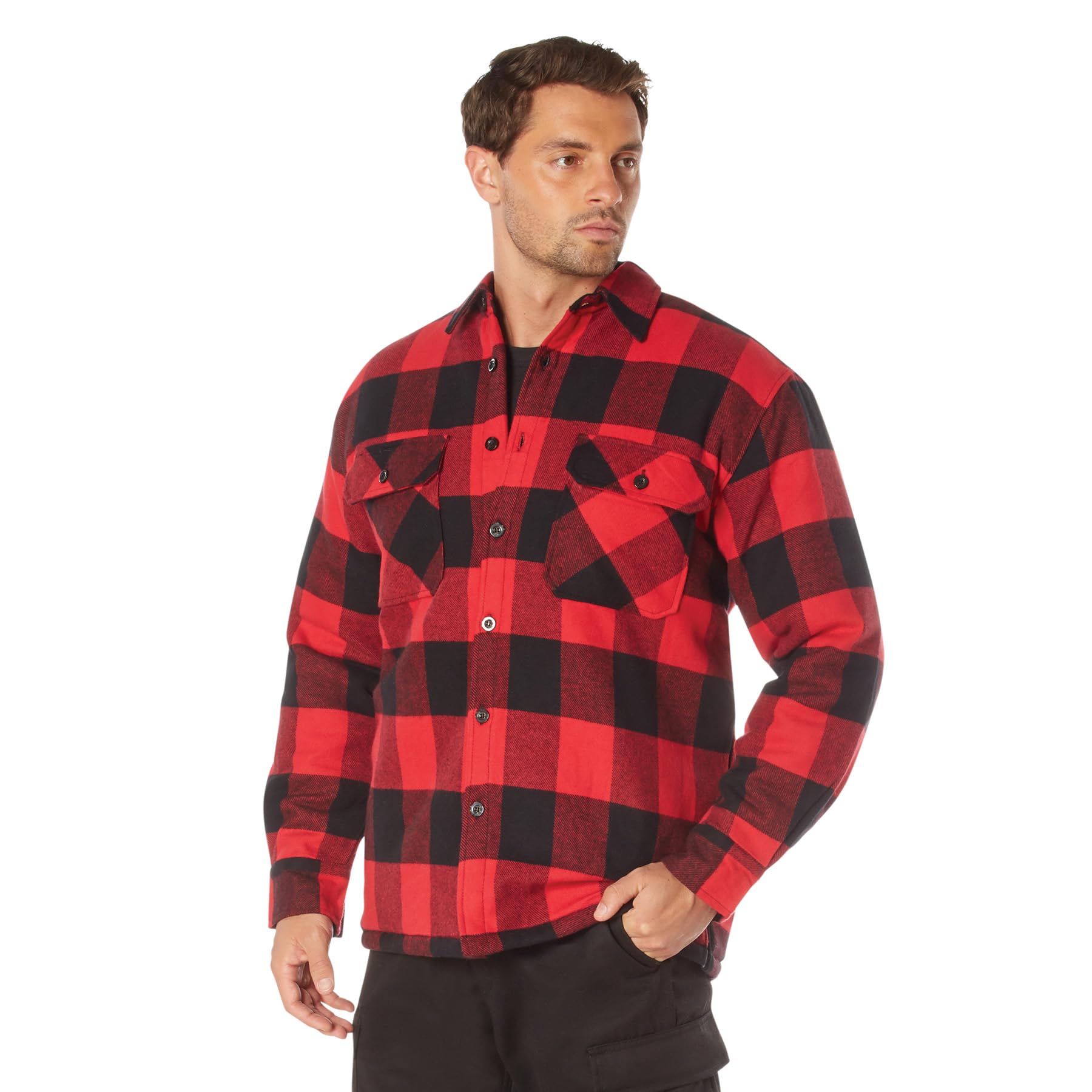 Rothco Buffalo Plaid Quilted Lined Jacket Flannel Shirt Jacket Lined Shacket, L