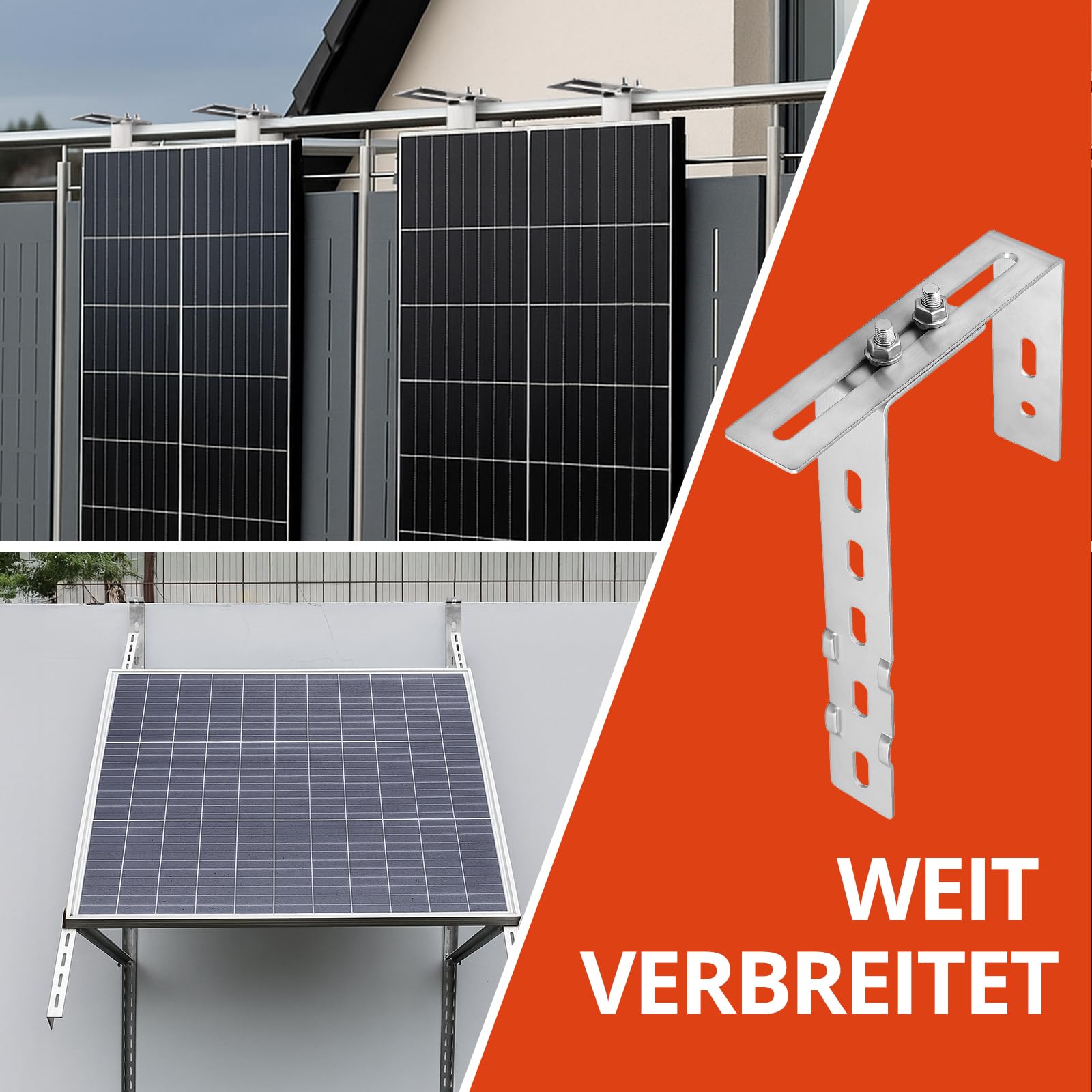 GETLITOOL 4×Solar Balkonkraftwerk Halterung 65-190MM Verstellbare Balkonhalterung für Solarmodule, Edelstahl 304 Balkon Haken Set, Solarpanel Halterung Kein Bohren zur Runde Eckig Balkongelände