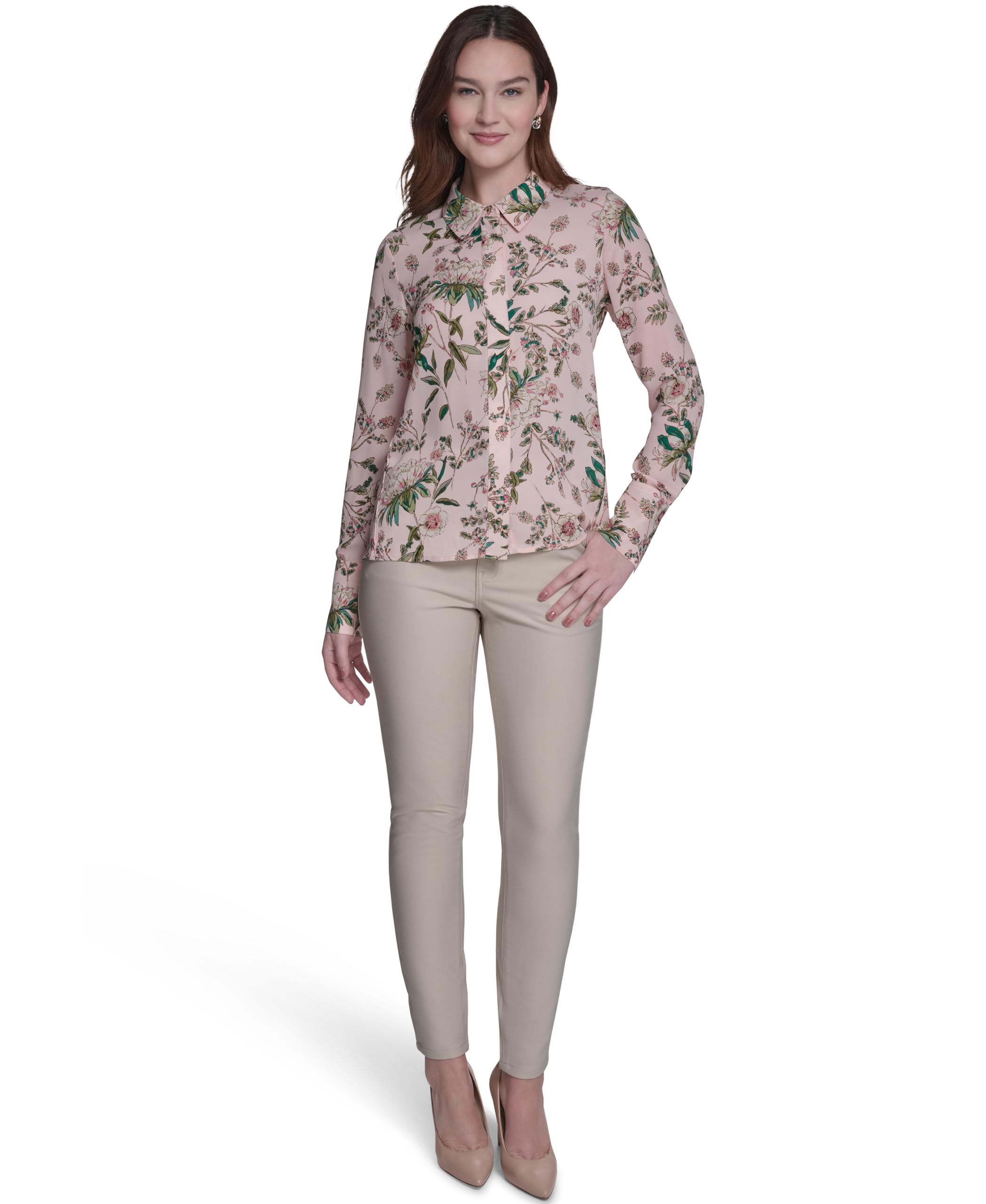 Tommy Hilfiger Damen Collared Neck Long Sleeve Printed Button Up Shirt Bedrucktes Langarmhemd mit Kragen und Knöpfen (1er Pack)